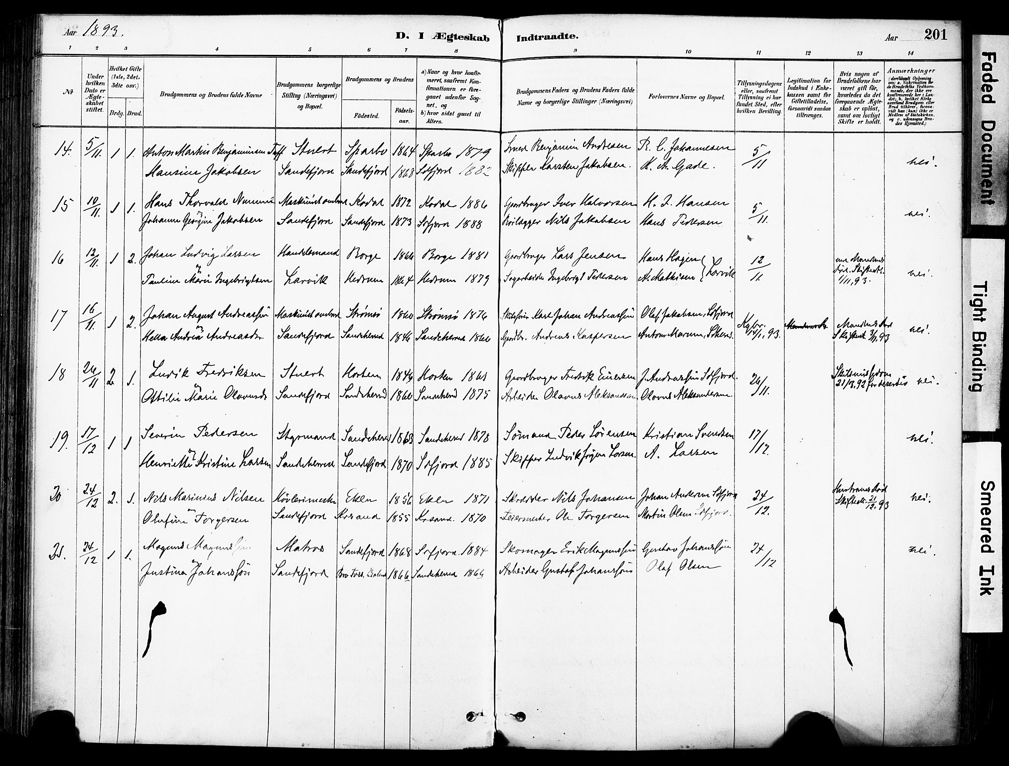 Sandefjord kirkebøker, AV/SAKO-A-315/F/Fa/L0002: Ministerialbok nr. 2, 1880-1894, s. 201