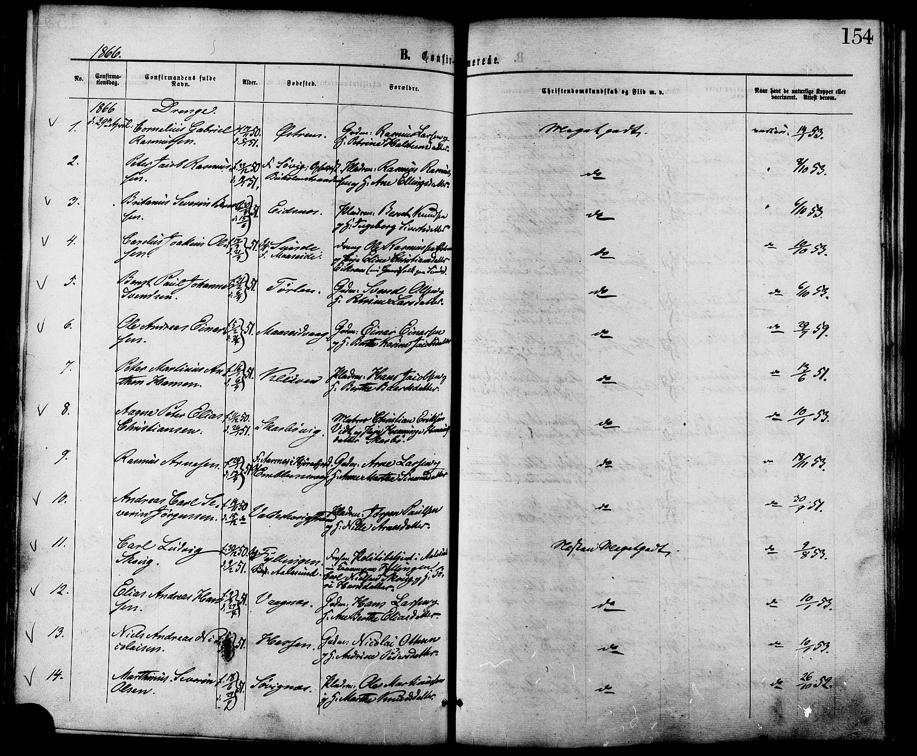 Ministerialprotokoller, klokkerbøker og fødselsregistre - Møre og Romsdal, AV/SAT-A-1454/528/L0399: Ministerialbok nr. 528A10, 1864-1879, s. 154