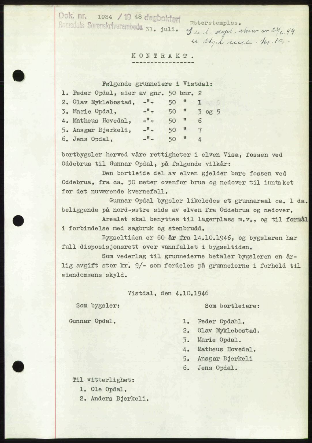 Romsdal sorenskriveri, SAT/A-4149/1/2/2C: Pantebok nr. A26, 1948-1948, Dagboknr: 1934/1948