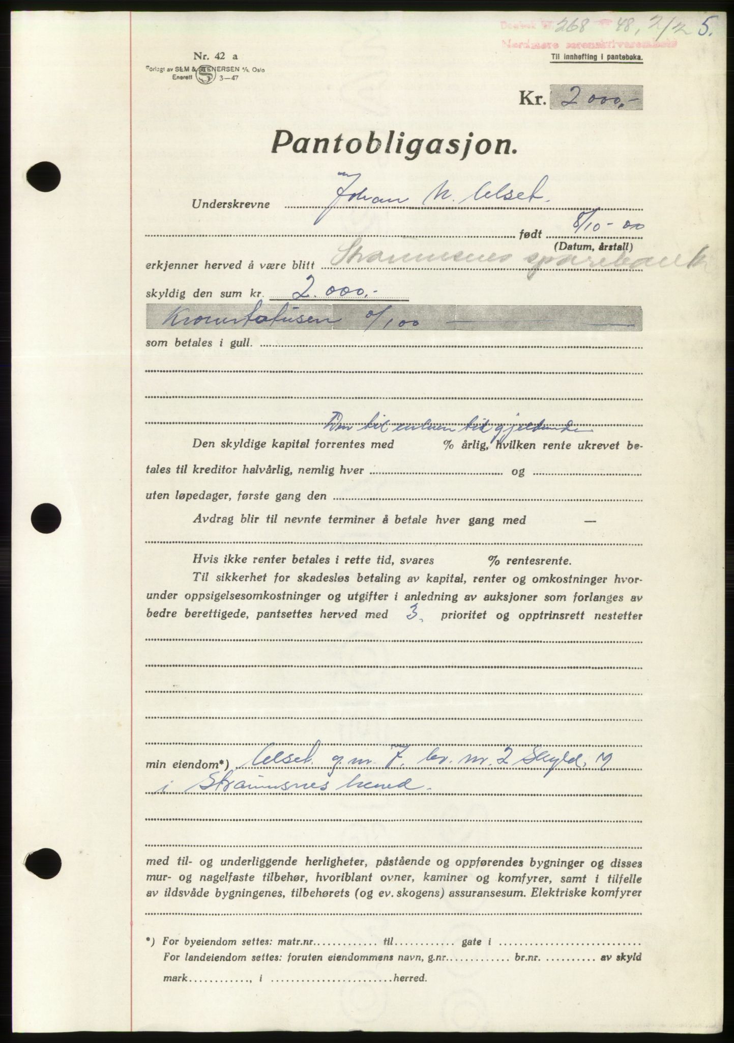 Nordmøre sorenskriveri, AV/SAT-A-4132/1/2/2Ca: Pantebok nr. B98, 1948-1948, Dagboknr: 268/1948