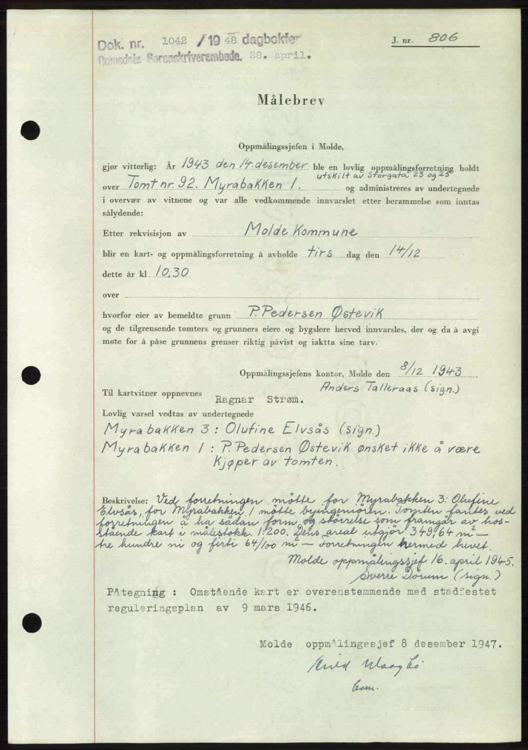 Romsdal sorenskriveri, SAT/A-4149/1/2/2C: Pantebok nr. A26, 1948-1948, Dagboknr: 1042/1948