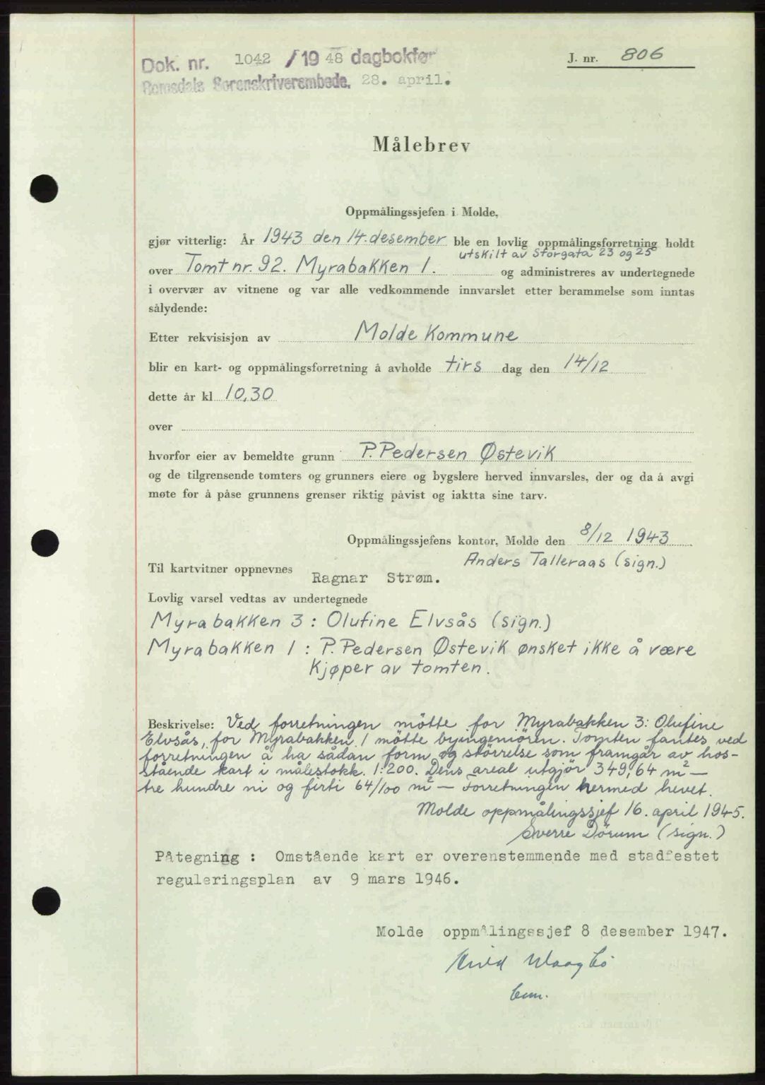 Romsdal sorenskriveri, AV/SAT-A-4149/1/2/2C: Pantebok nr. A26, 1948-1948, Dagboknr: 1042/1948