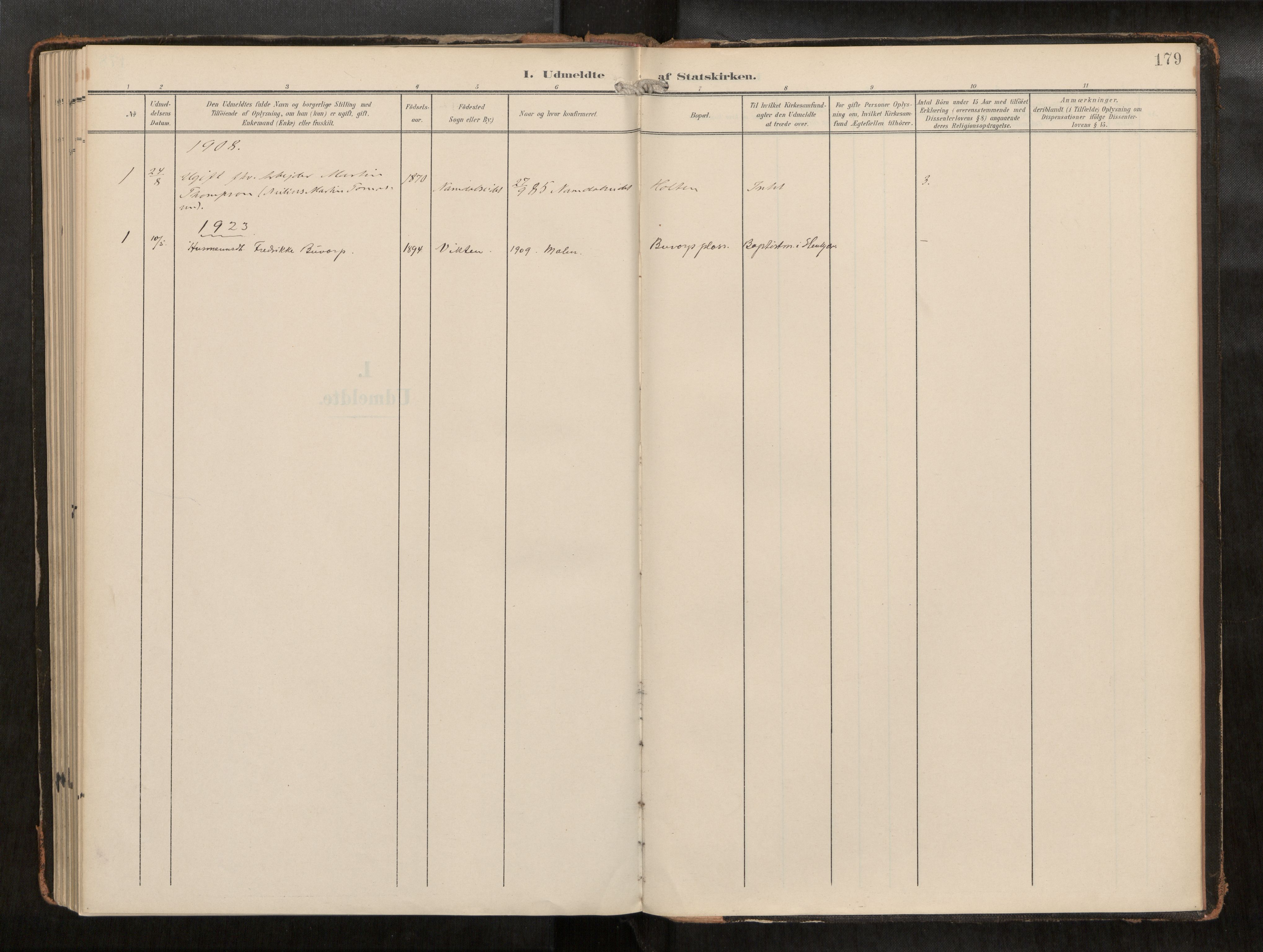 Ministerialprotokoller, klokkerbøker og fødselsregistre - Nord-Trøndelag, AV/SAT-A-1458/742/L0409a: Ministerialbok nr. 742A03, 1906-1924, s. 179