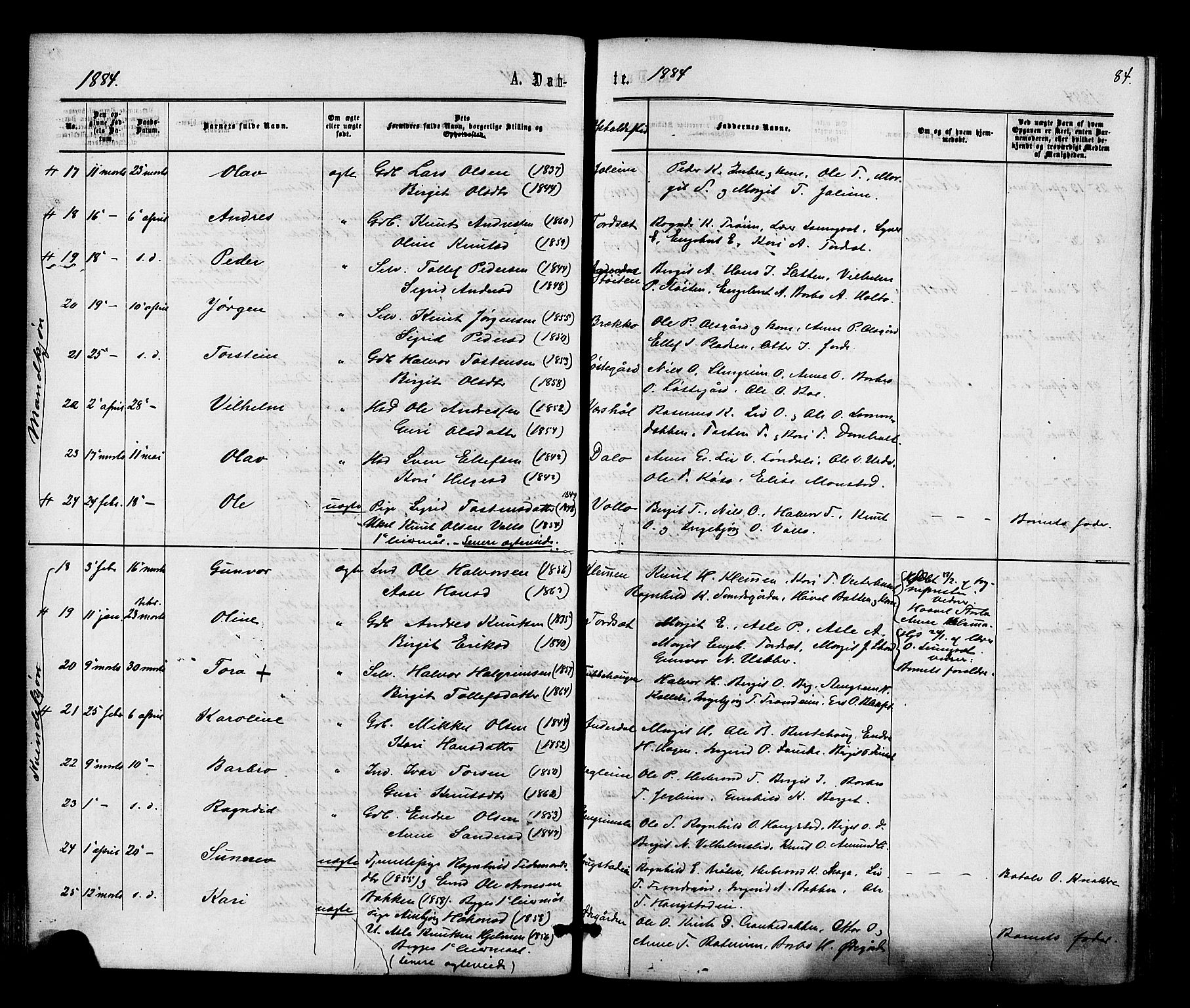 Gol kirkebøker, AV/SAKO-A-226/F/Fa/L0004: Ministerialbok nr. I 4, 1876-1886, s. 84