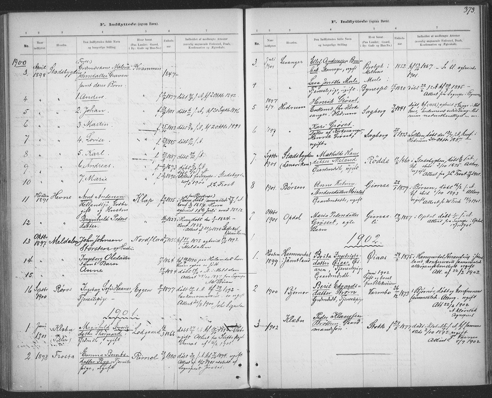 Ministerialprotokoller, klokkerbøker og fødselsregistre - Sør-Trøndelag, SAT/A-1456/691/L1085: Ministerialbok nr. 691A17, 1887-1908, s. 373