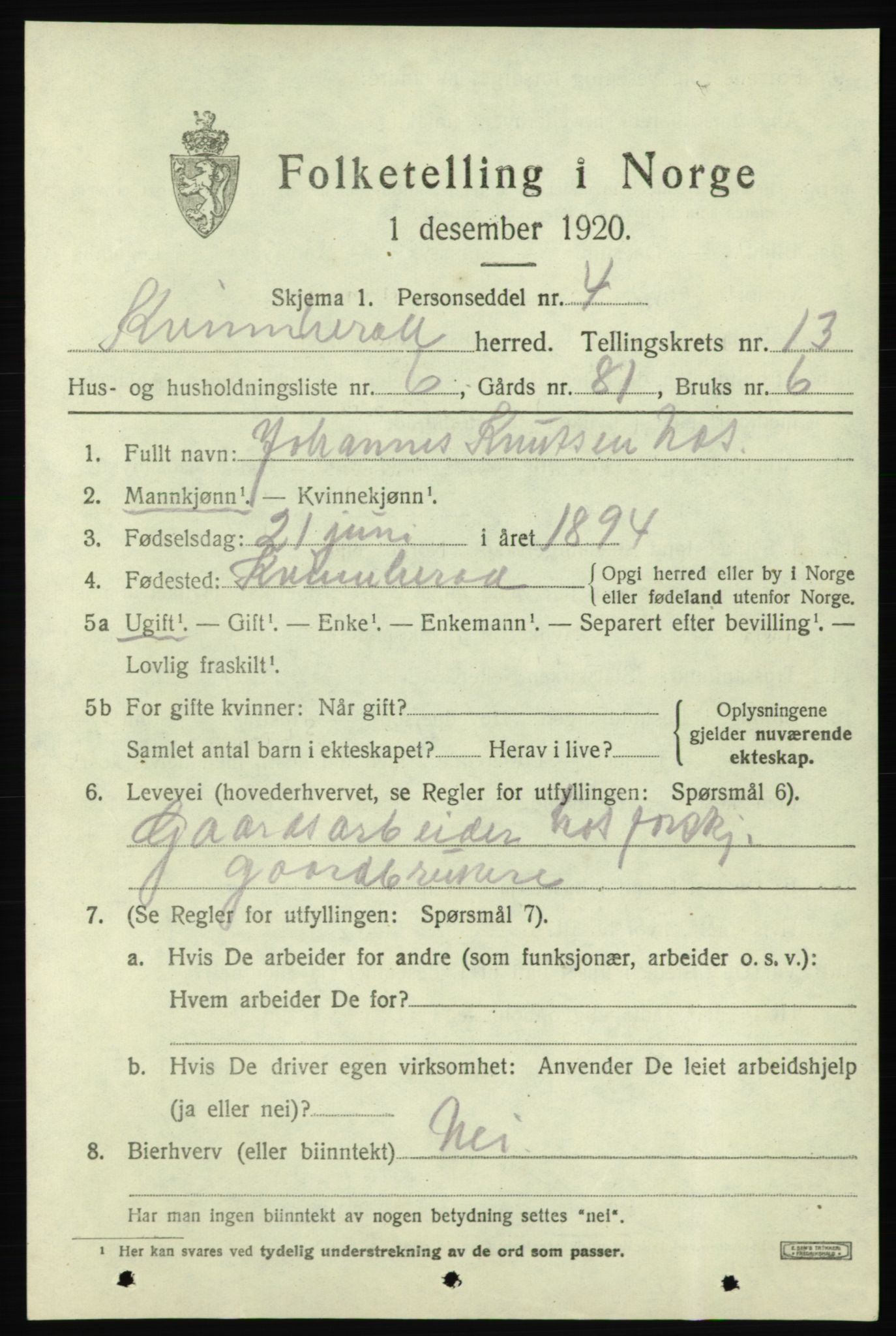 SAB, Folketelling 1920 for 1224 Kvinnherad herred, 1920, s. 7684
