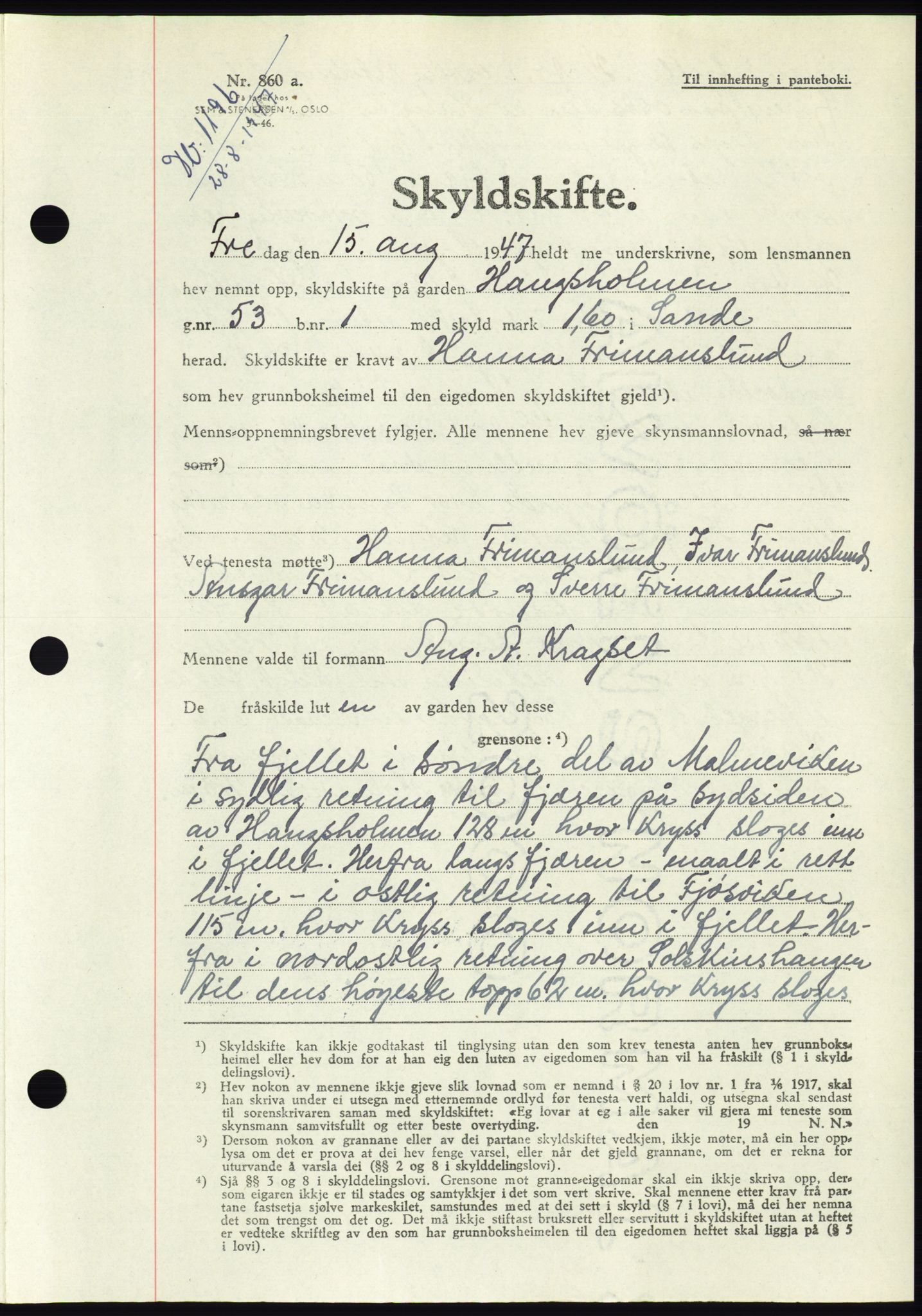 Søre Sunnmøre sorenskriveri, AV/SAT-A-4122/1/2/2C/L0081: Pantebok nr. 7A, 1947-1948, Dagboknr: 1196/1947