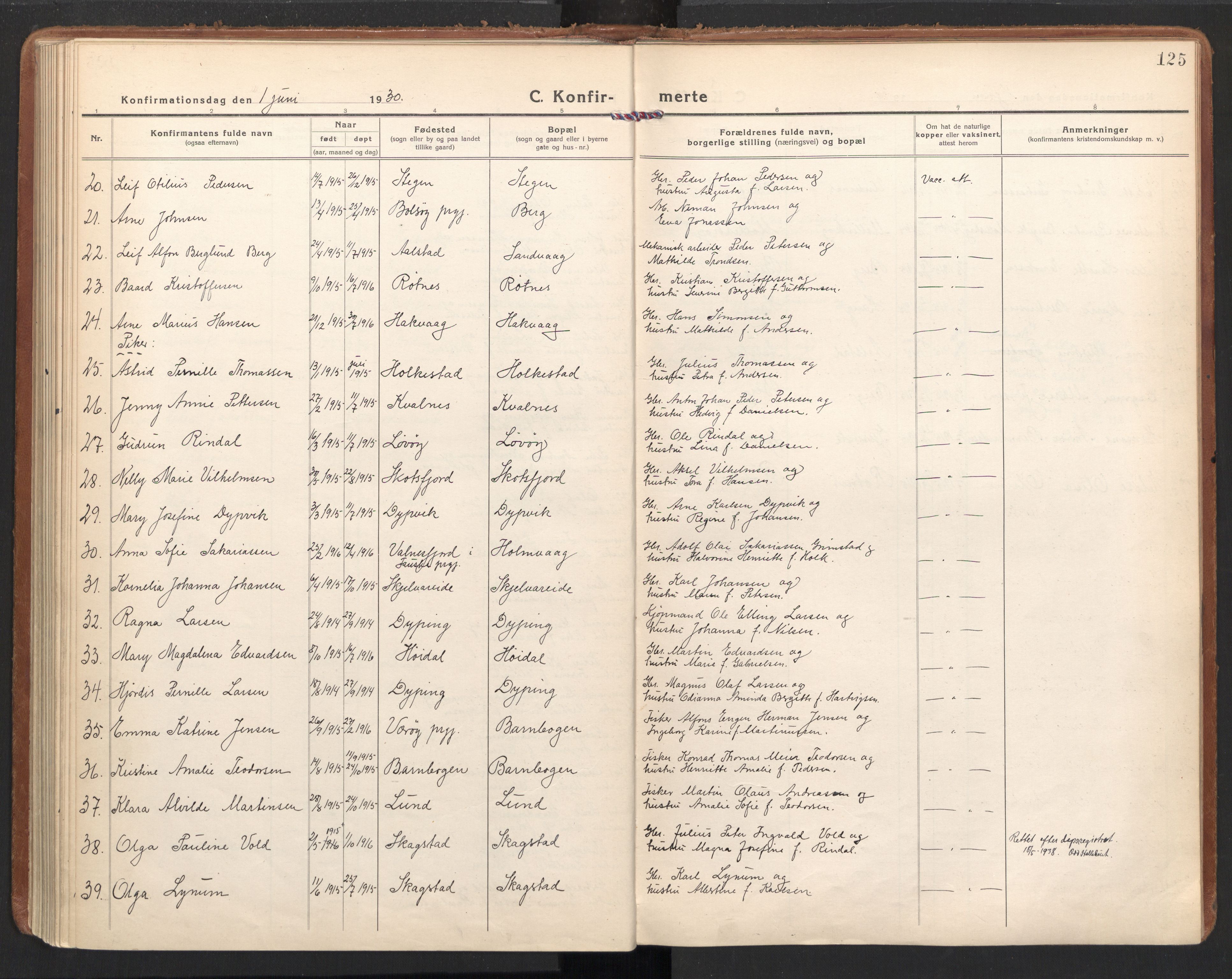 Ministerialprotokoller, klokkerbøker og fødselsregistre - Nordland, AV/SAT-A-1459/855/L0810: Ministerialbok nr. 855A17, 1921-1939, s. 125