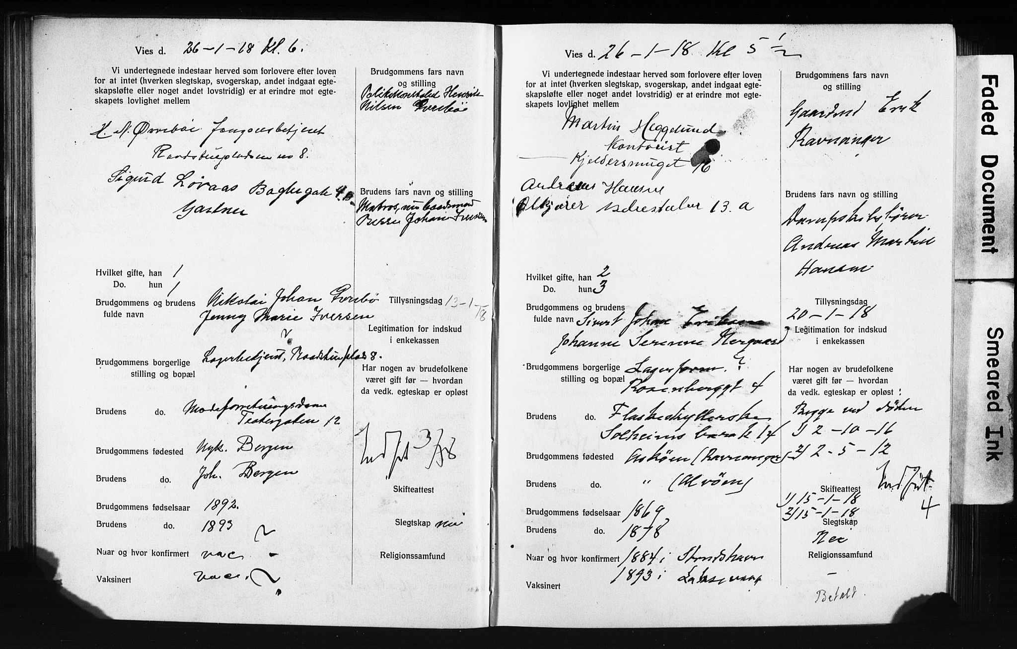 Domkirken sokneprestembete, AV/SAB-A-74801: Forlovererklæringer nr. II.5.13, 1917-1922, s. 65