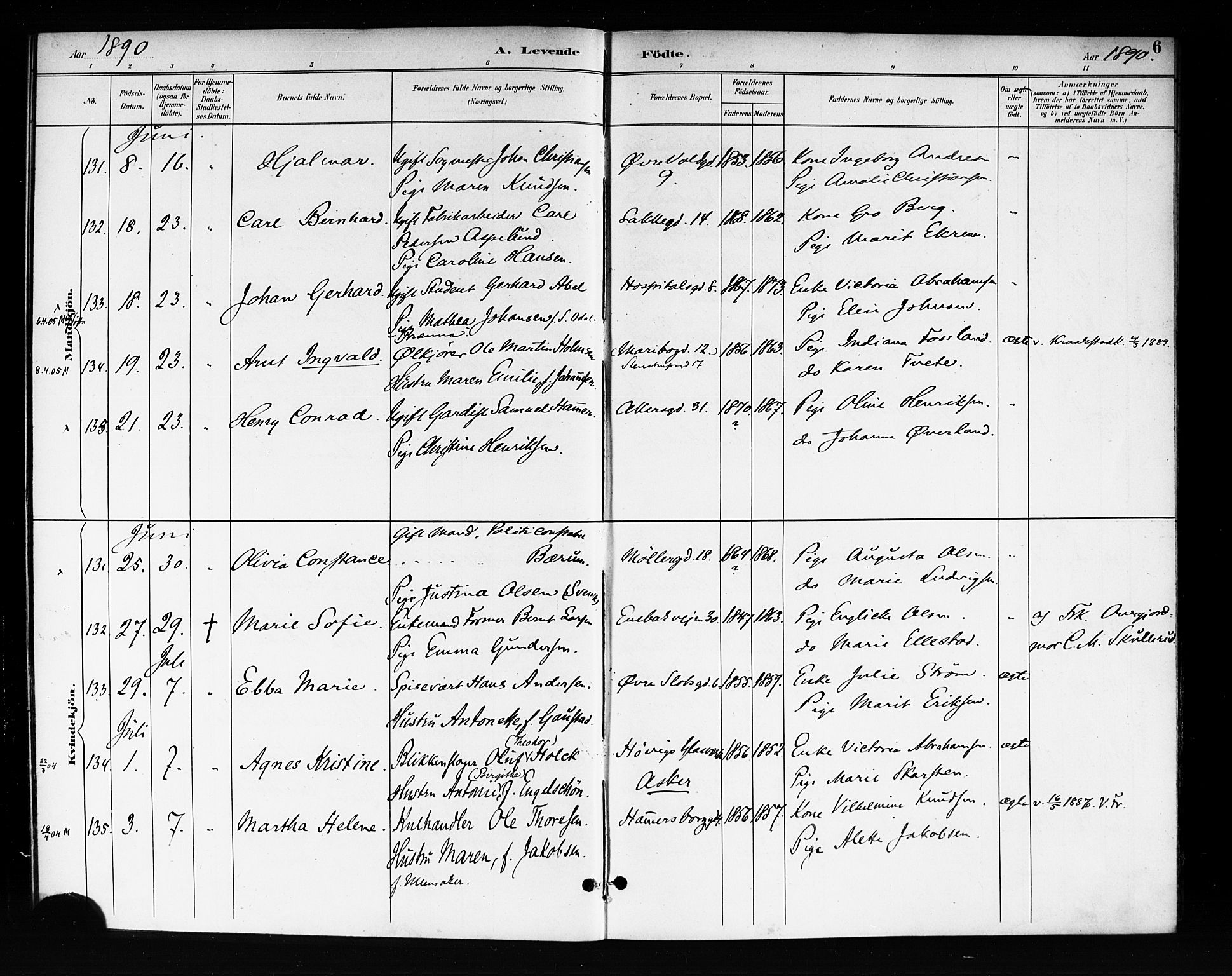 Rikshospitalet prestekontor Kirkebøker, AV/SAO-A-10309b/F/L0008: Ministerialbok nr. 8, 1890-1893, s. 6