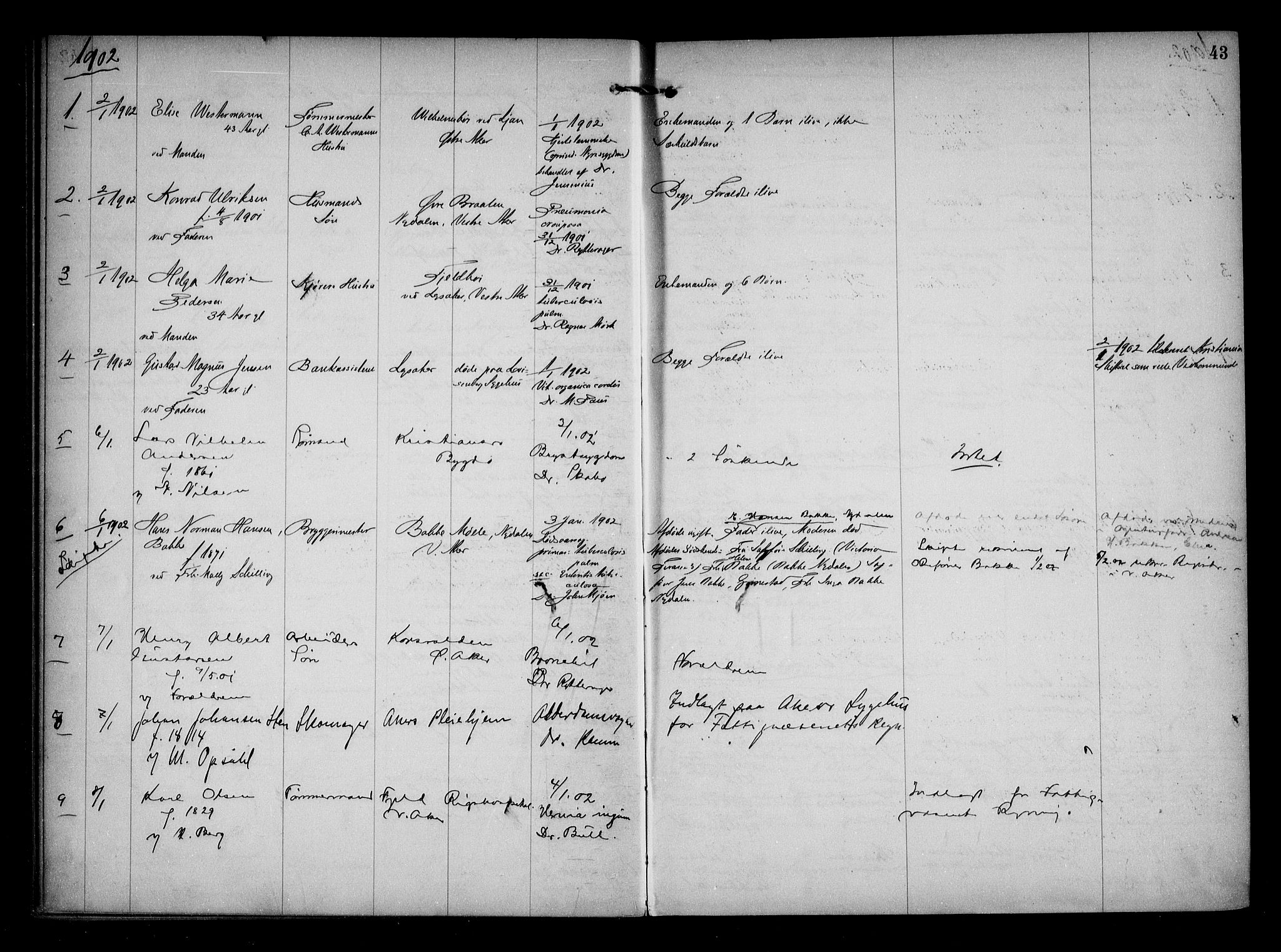 Aker kriminaldommer, skifte- og auksjonsforvalterembete, AV/SAO-A-10452/H/Hb/Hba/Hbaa/L0001: Dødsfallsprotokoll, 1901-1907, s. 43