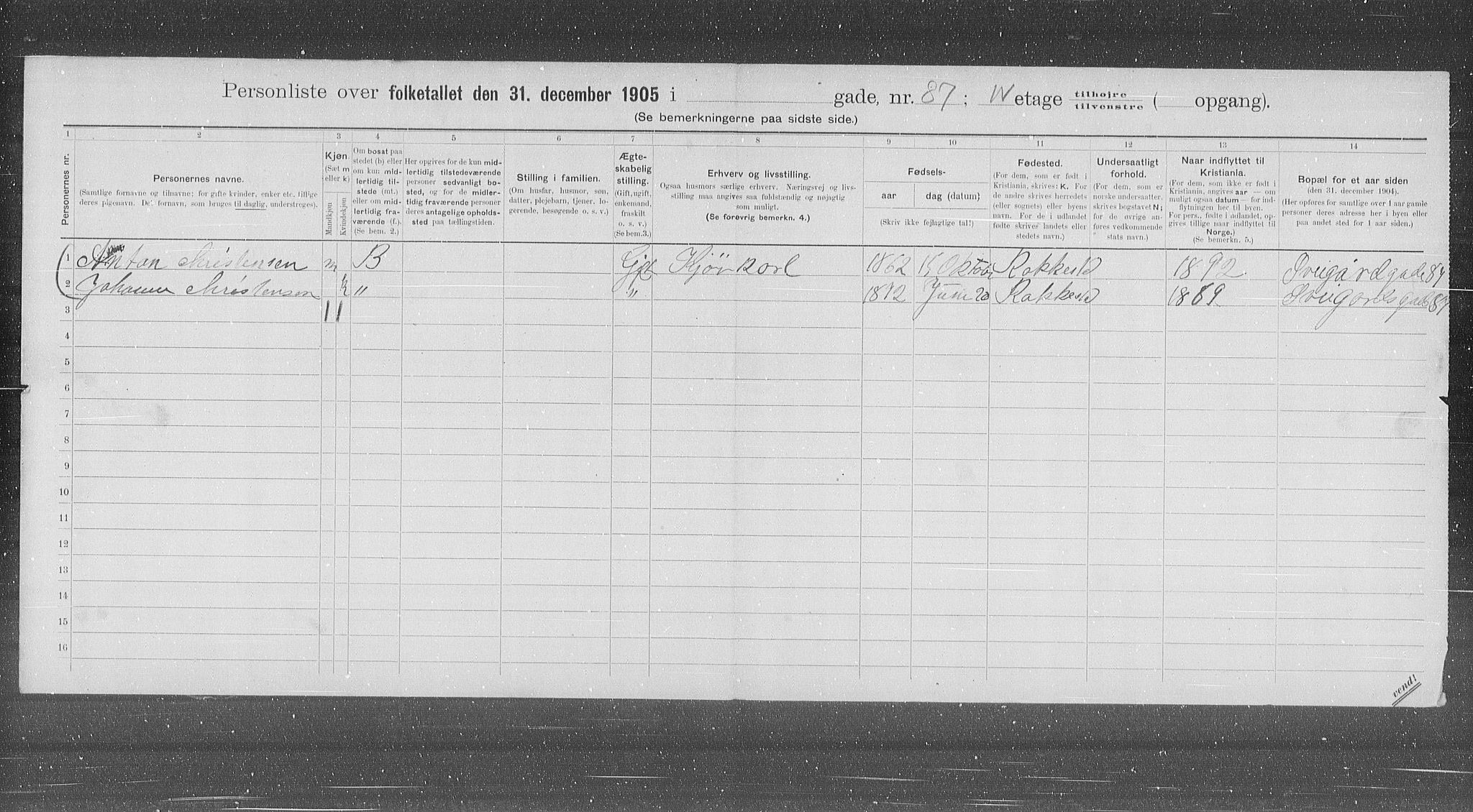 OBA, Kommunal folketelling 31.12.1905 for Kristiania kjøpstad, 1905, s. 48285