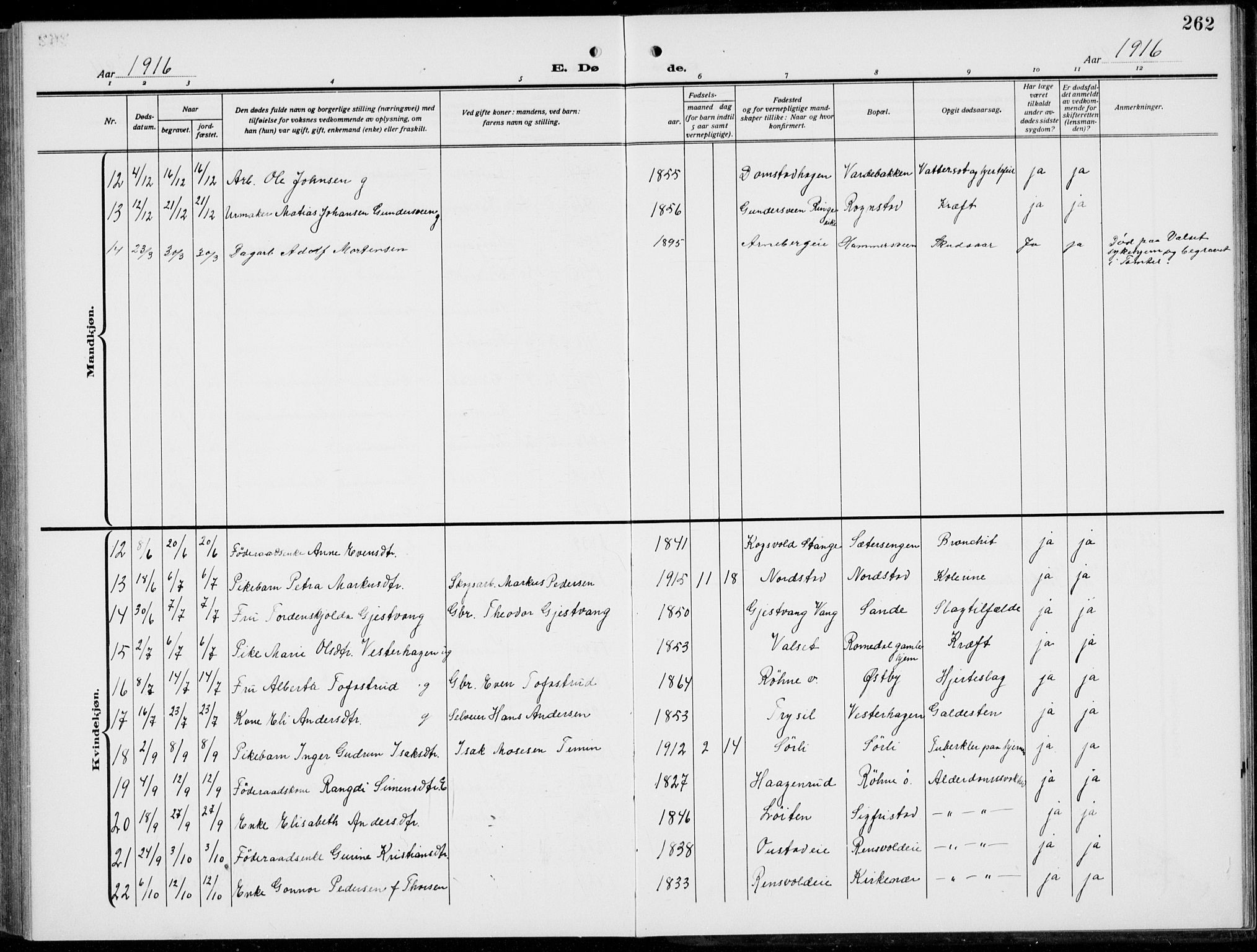 Romedal prestekontor, AV/SAH-PREST-004/L/L0014: Klokkerbok nr. 14, 1915-1939, s. 262