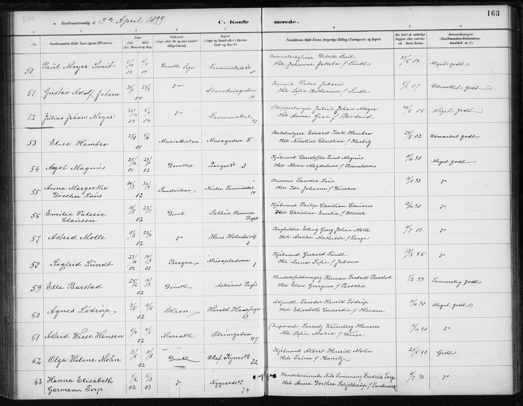 Johanneskirken sokneprestembete, AV/SAB-A-76001/H/Haa/L0008: Ministerialbok nr. C 1, 1885-1907, s. 163