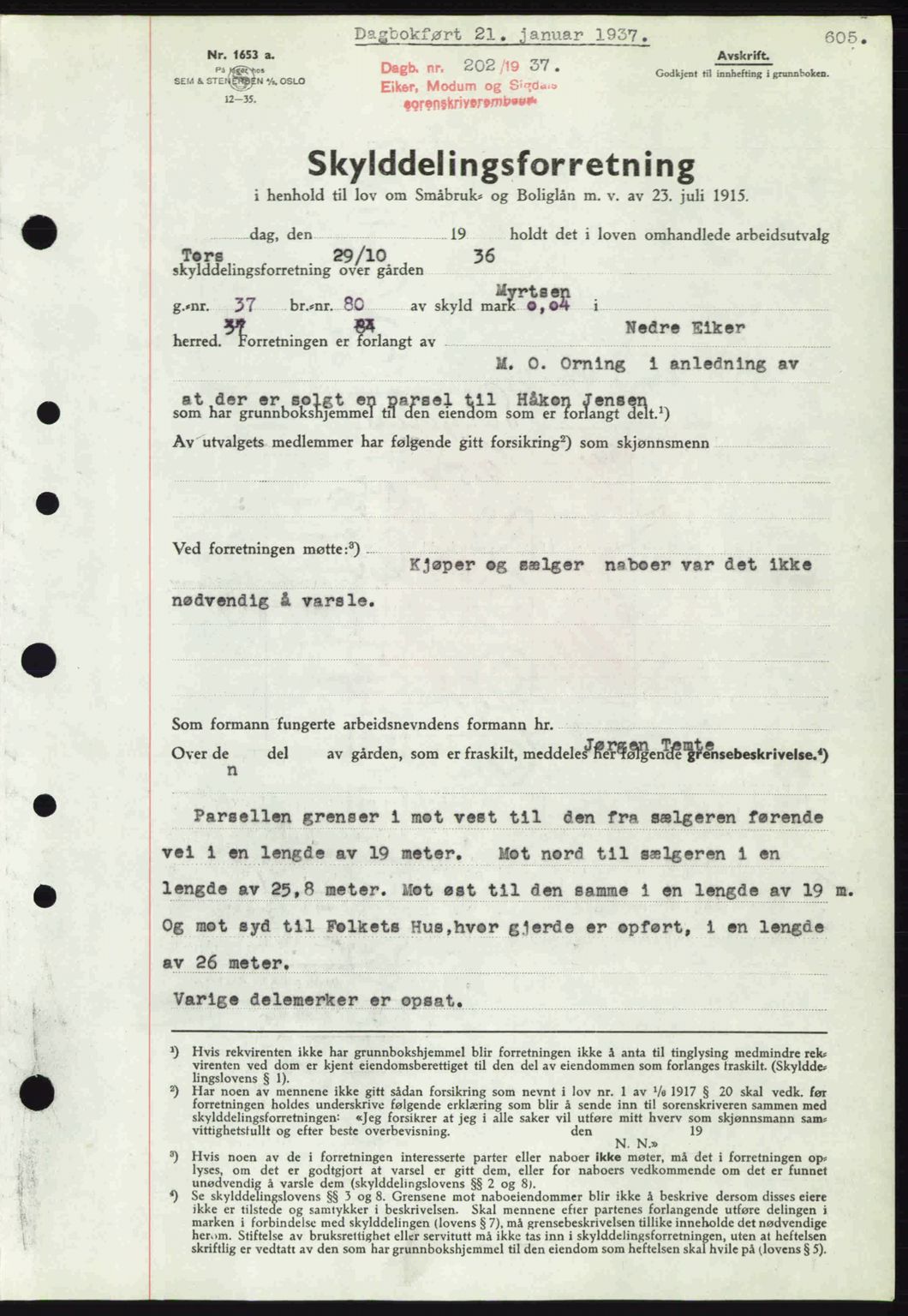 Eiker, Modum og Sigdal sorenskriveri, AV/SAKO-A-123/G/Ga/Gab/L0034: Pantebok nr. A4, 1936-1937, Dagboknr: 202/1937