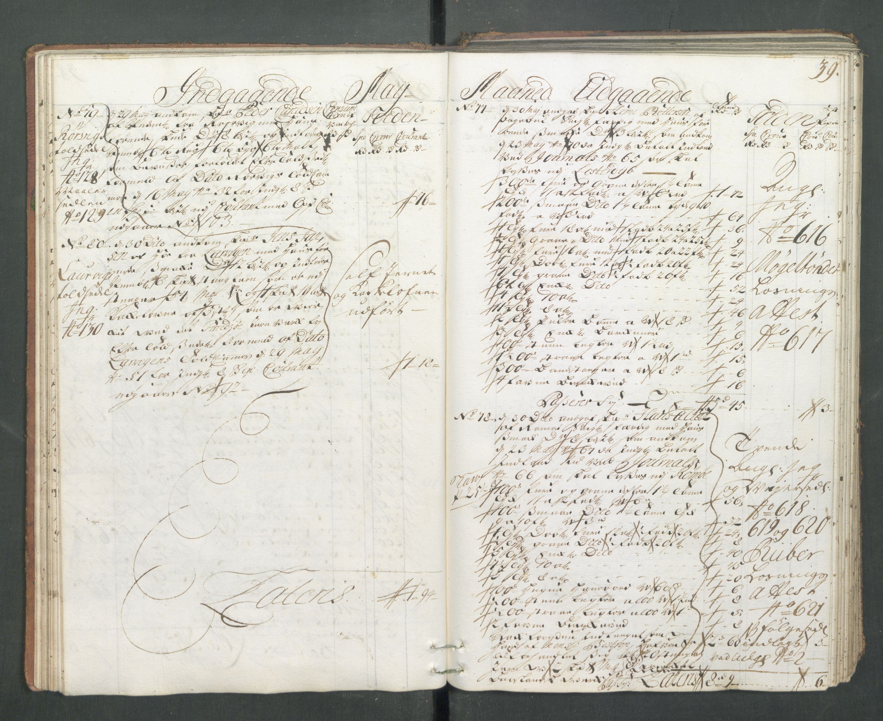 Generaltollkammeret, tollregnskaper, AV/RA-EA-5490/R14/L0013/0001: Tollregnskaper Øster-Risør / Hovedtollbok, 1733, s. 38b-39a