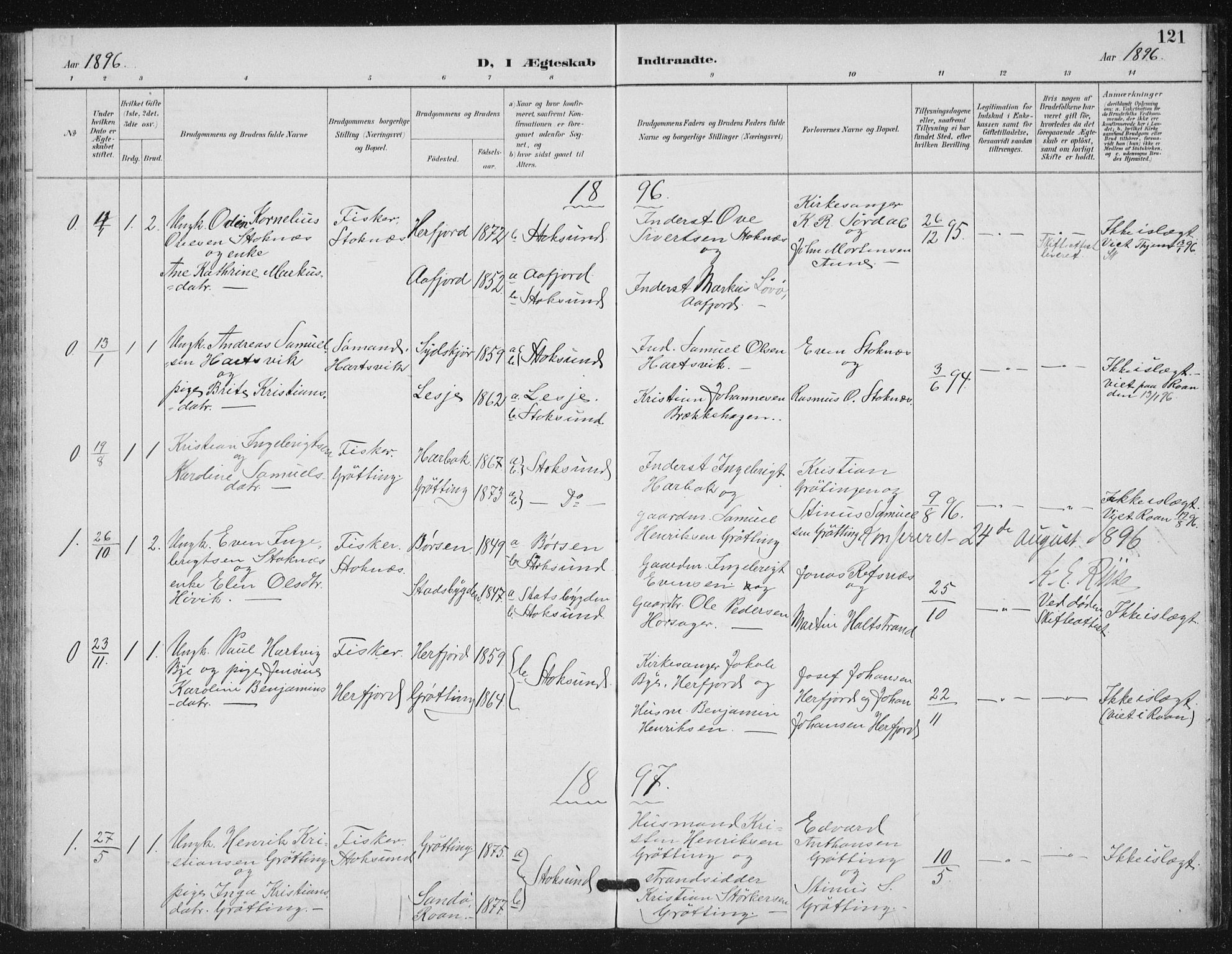 Ministerialprotokoller, klokkerbøker og fødselsregistre - Sør-Trøndelag, SAT/A-1456/656/L0698: Klokkerbok nr. 656C04, 1890-1904, s. 121