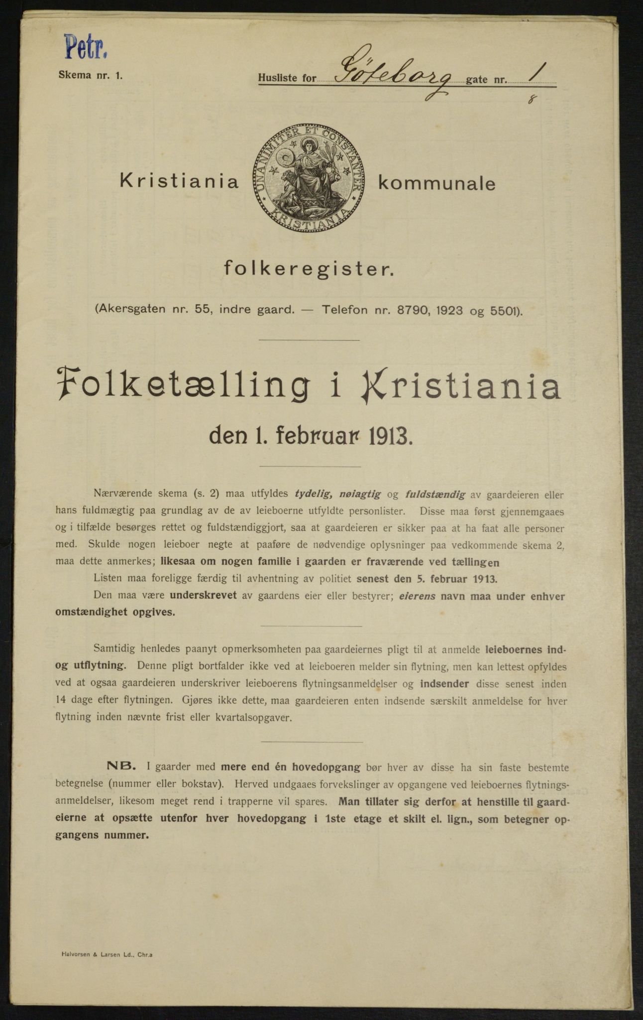 OBA, Kommunal folketelling 1.2.1913 for Kristiania, 1913, s. 32763