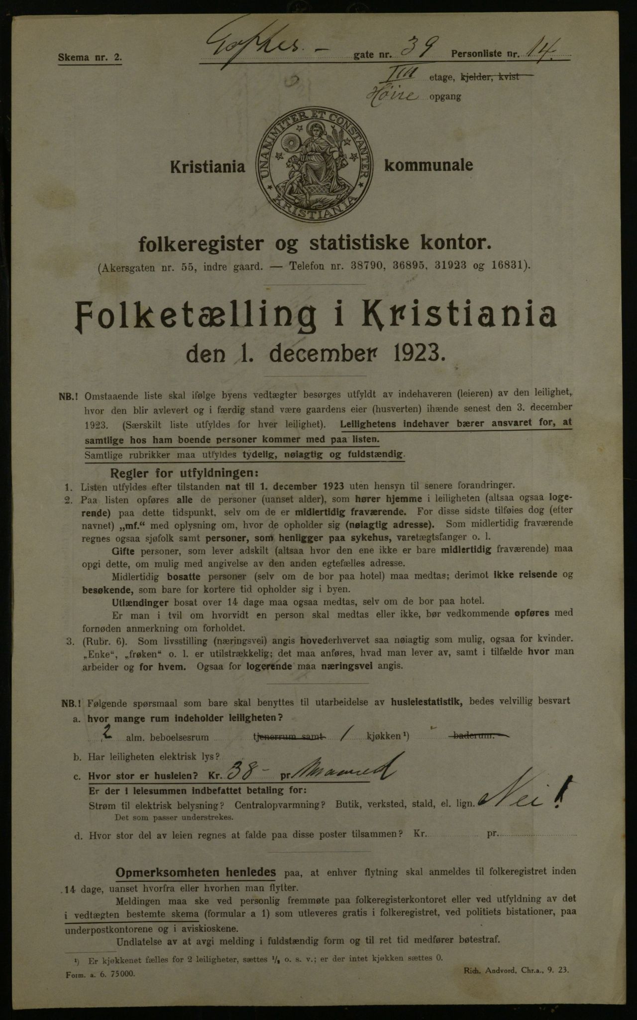 OBA, Kommunal folketelling 1.12.1923 for Kristiania, 1923, s. 124124