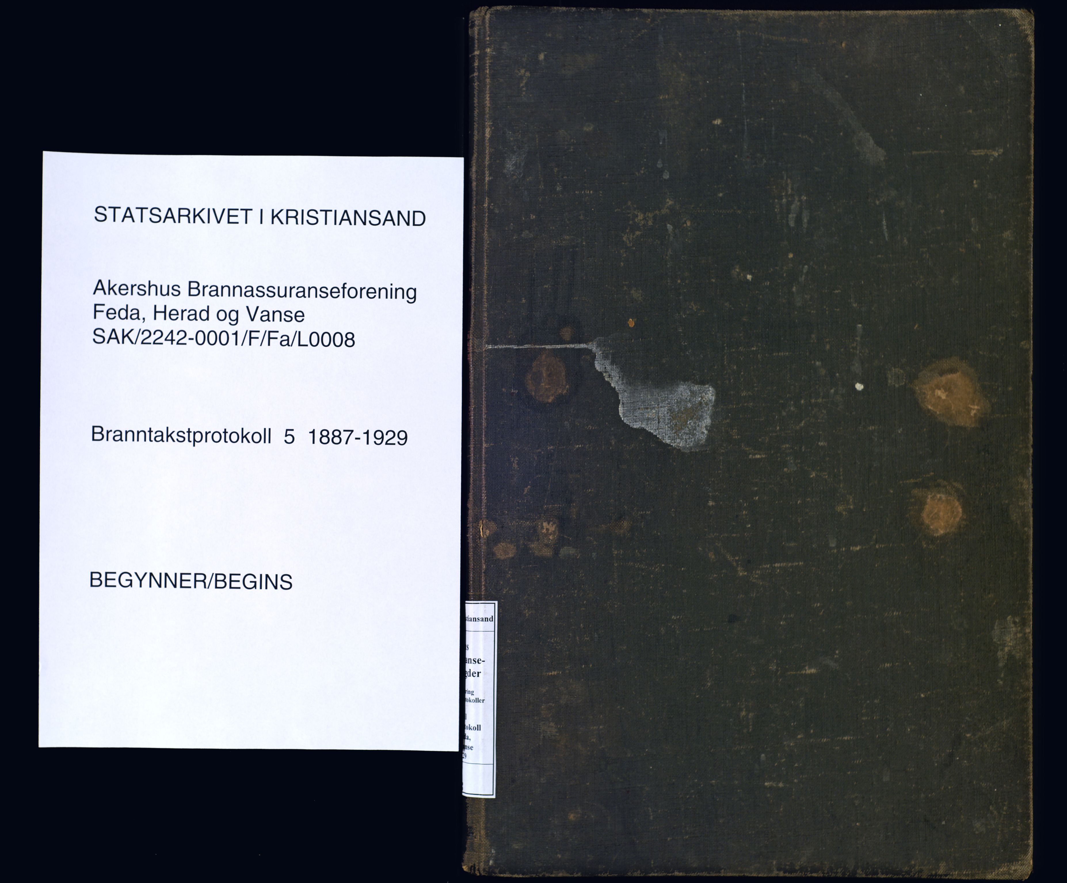 Akershus Brannassuranseforening Agder, SAK/2242-0001/F/Fa/L0008: Register til branntakstprotokoll nr. 5 for Feda, Herad og Vanse, 1887-1929