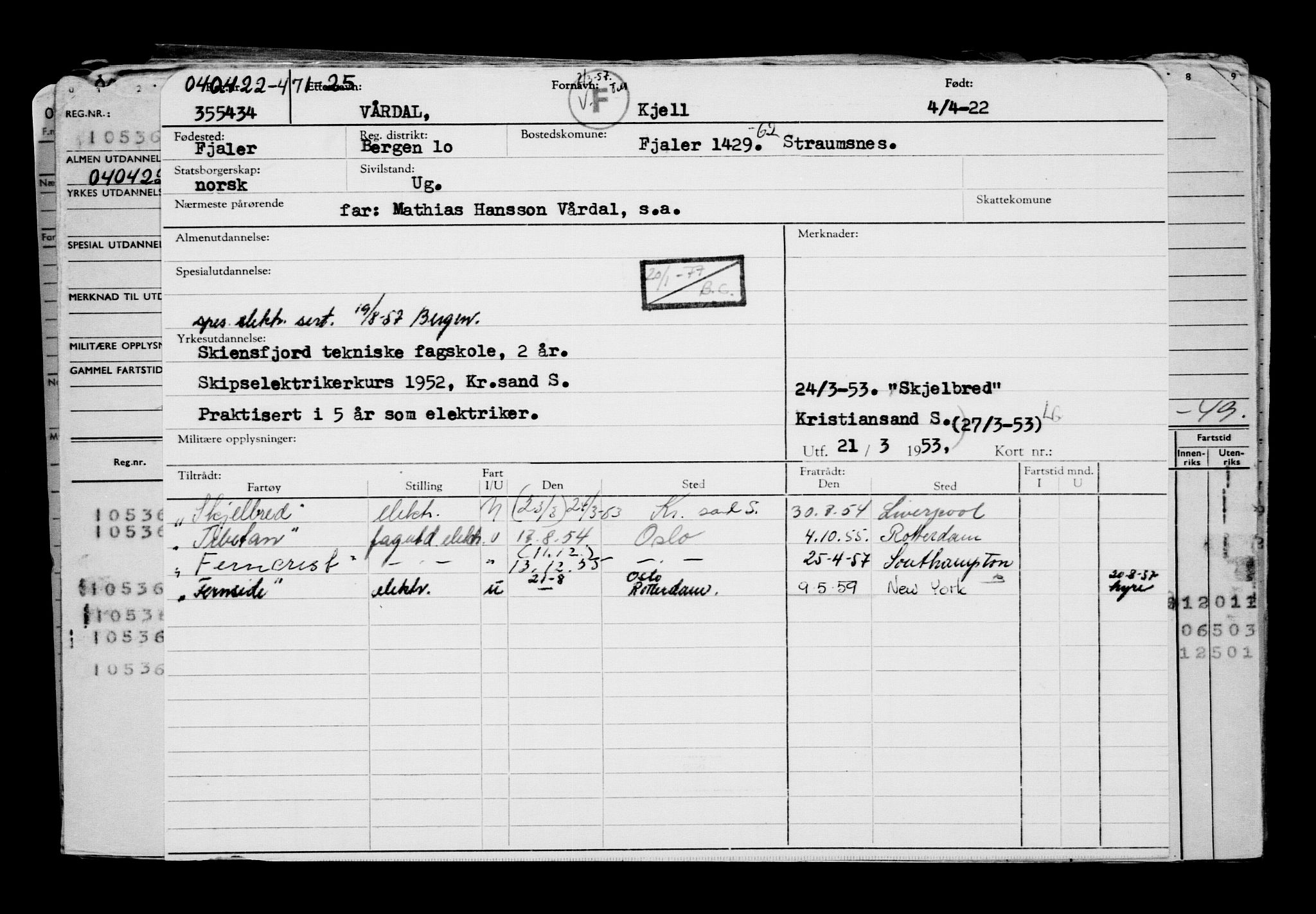 Direktoratet for sjømenn, AV/RA-S-3545/G/Gb/L0205: Hovedkort, 1922, s. 98