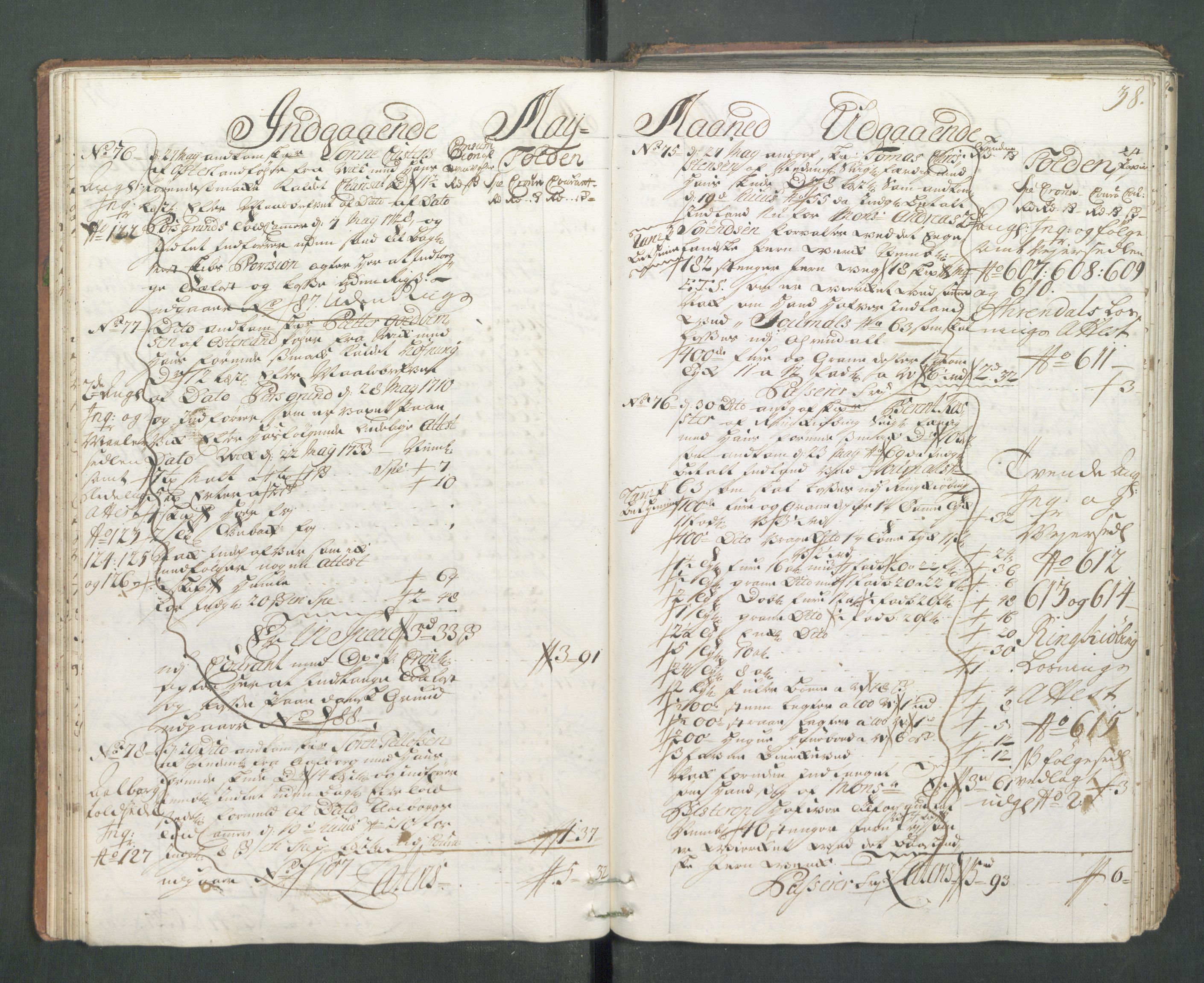 Generaltollkammeret, tollregnskaper, AV/RA-EA-5490/R14/L0013/0001: Tollregnskaper Øster-Risør / Hovedtollbok, 1733, s. 37b-38a