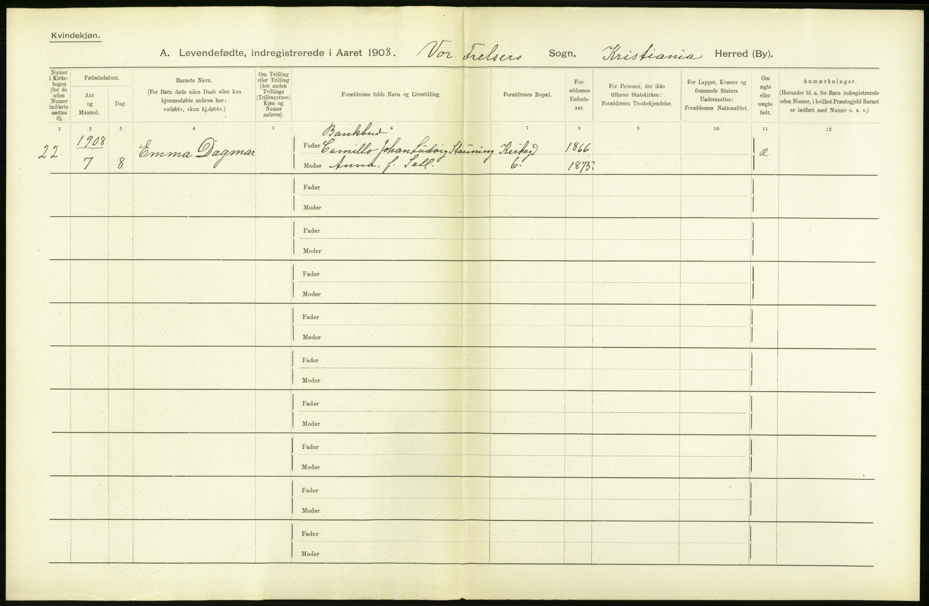 Statistisk sentralbyrå, Sosiodemografiske emner, Befolkning, AV/RA-S-2228/D/Df/Dfa/Dfaf/L0005: Kristiania: Levendefødte menn og kvinner., 1908, s. 248