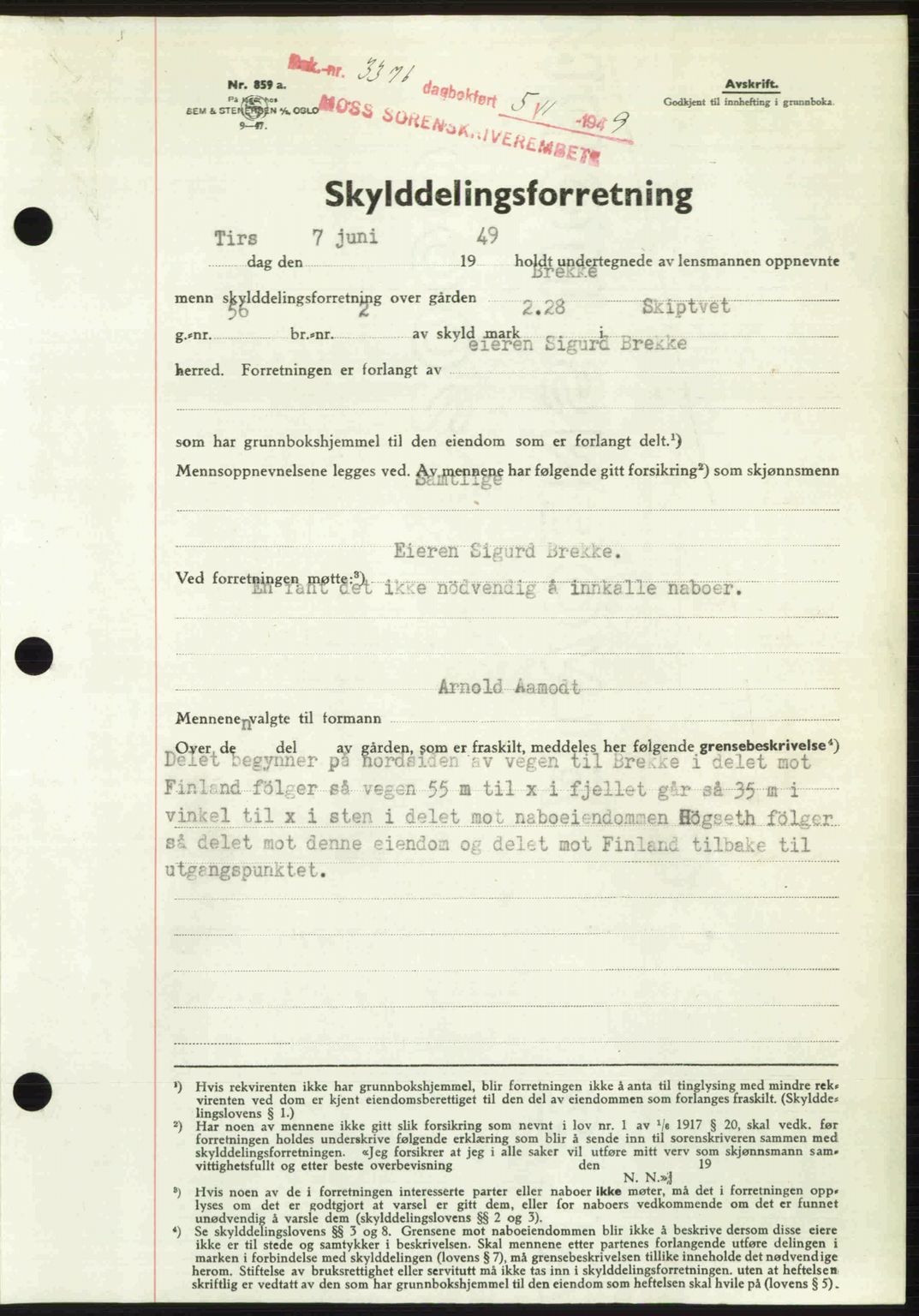 Moss sorenskriveri, SAO/A-10168: Pantebok nr. A2, 1947-1950, Dagboknr: 3376/1949