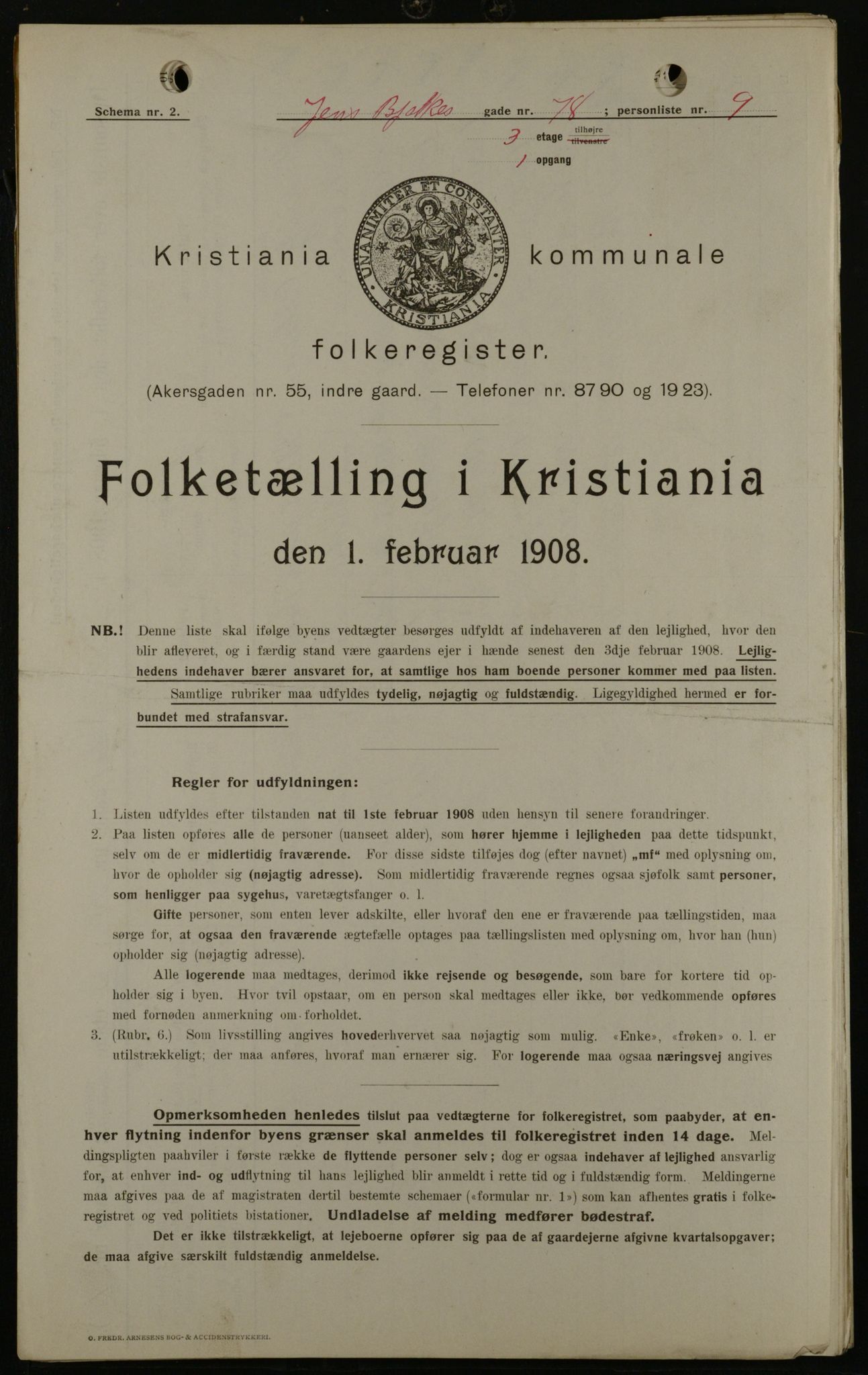 OBA, Kommunal folketelling 1.2.1908 for Kristiania kjøpstad, 1908, s. 41686