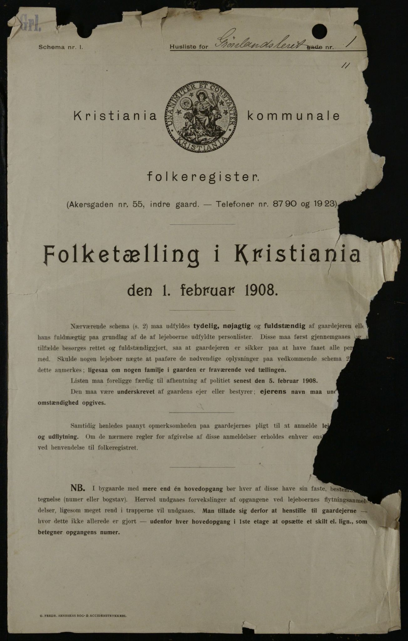 OBA, Kommunal folketelling 1.2.1908 for Kristiania kjøpstad, 1908, s. 28459