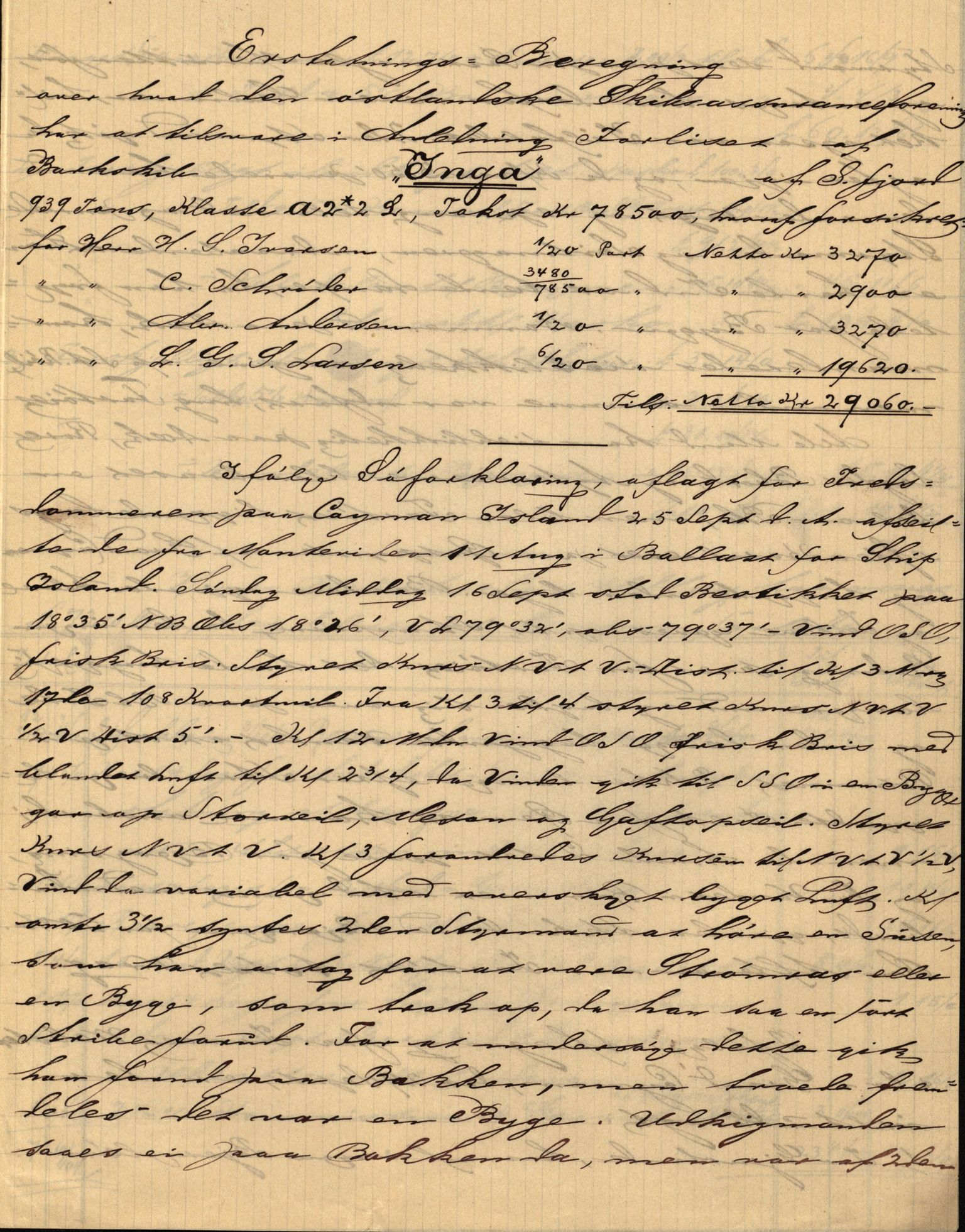 Pa 63 - Østlandske skibsassuranceforening, VEMU/A-1079/G/Ga/L0021/0003: Havaridokumenter / Inga av Drammen, Inga av Sandefjord, Primula, 1888-1889, s. 18