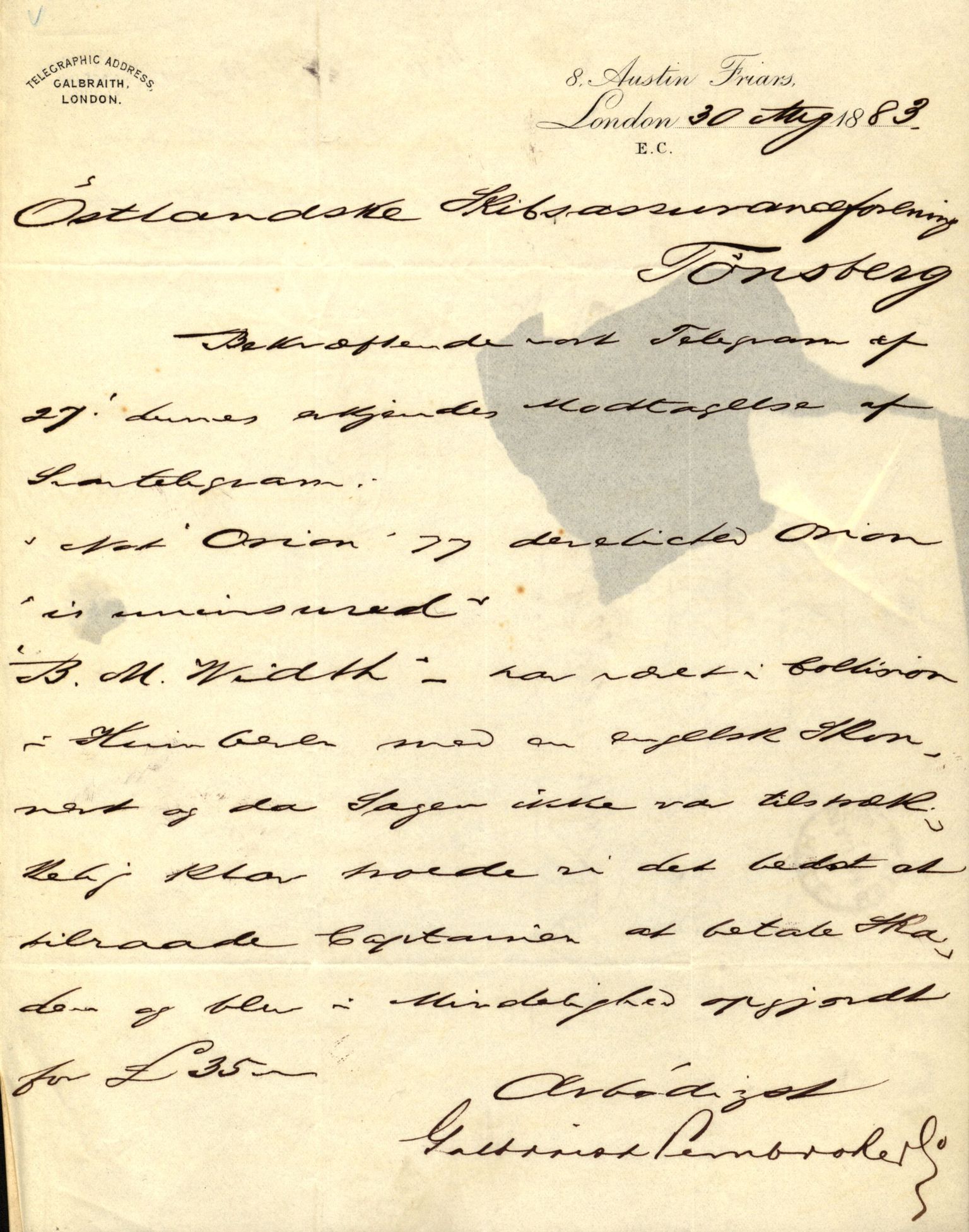 Pa 63 - Østlandske skibsassuranceforening, VEMU/A-1079/G/Ga/L0016/0016: Havaridokumenter / St. Petersburg, Ariel, B.M. Width, Aron, 1883, s. 10