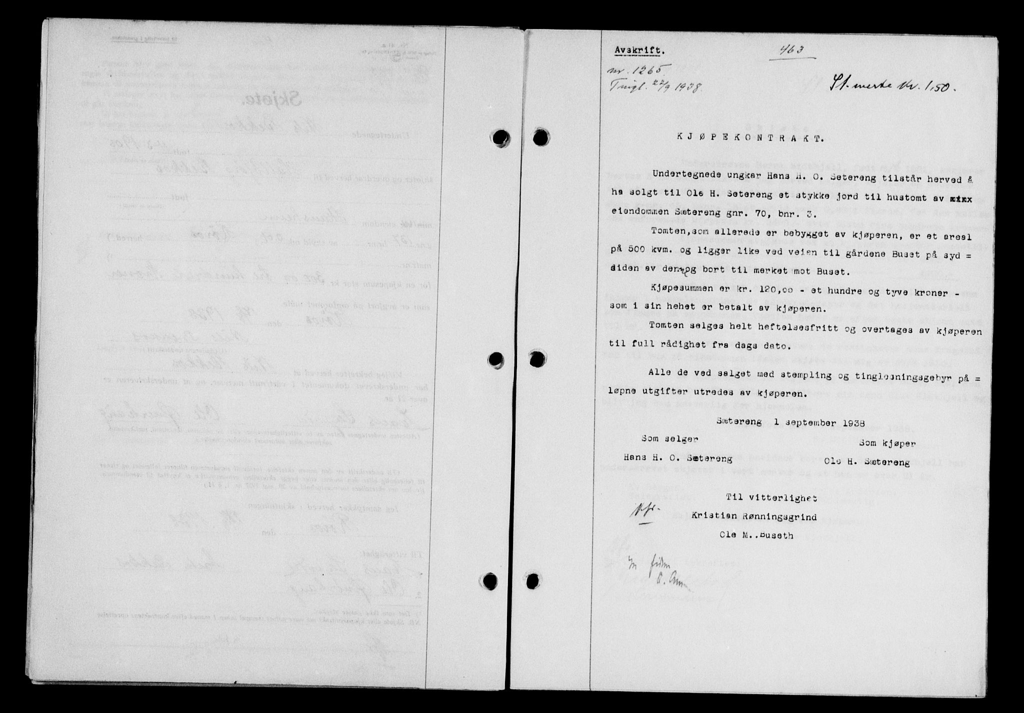 Gauldal sorenskriveri, SAT/A-0014/1/2/2C/L0049: Pantebok nr. 53, 1938-1938, Dagboknr: 1265/1938