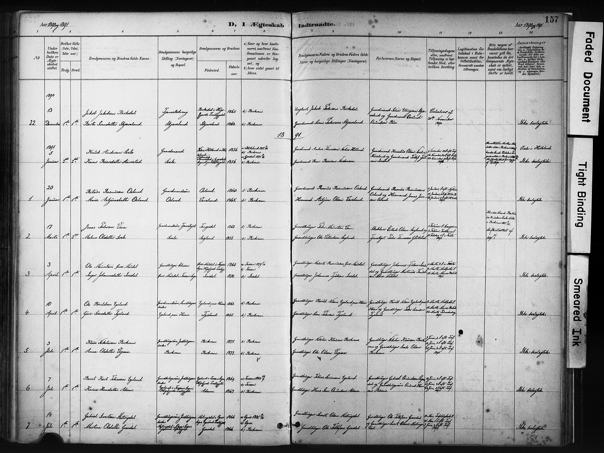 Helleland sokneprestkontor, AV/SAST-A-101810: Ministerialbok nr. A 9, 1887-1908, s. 157