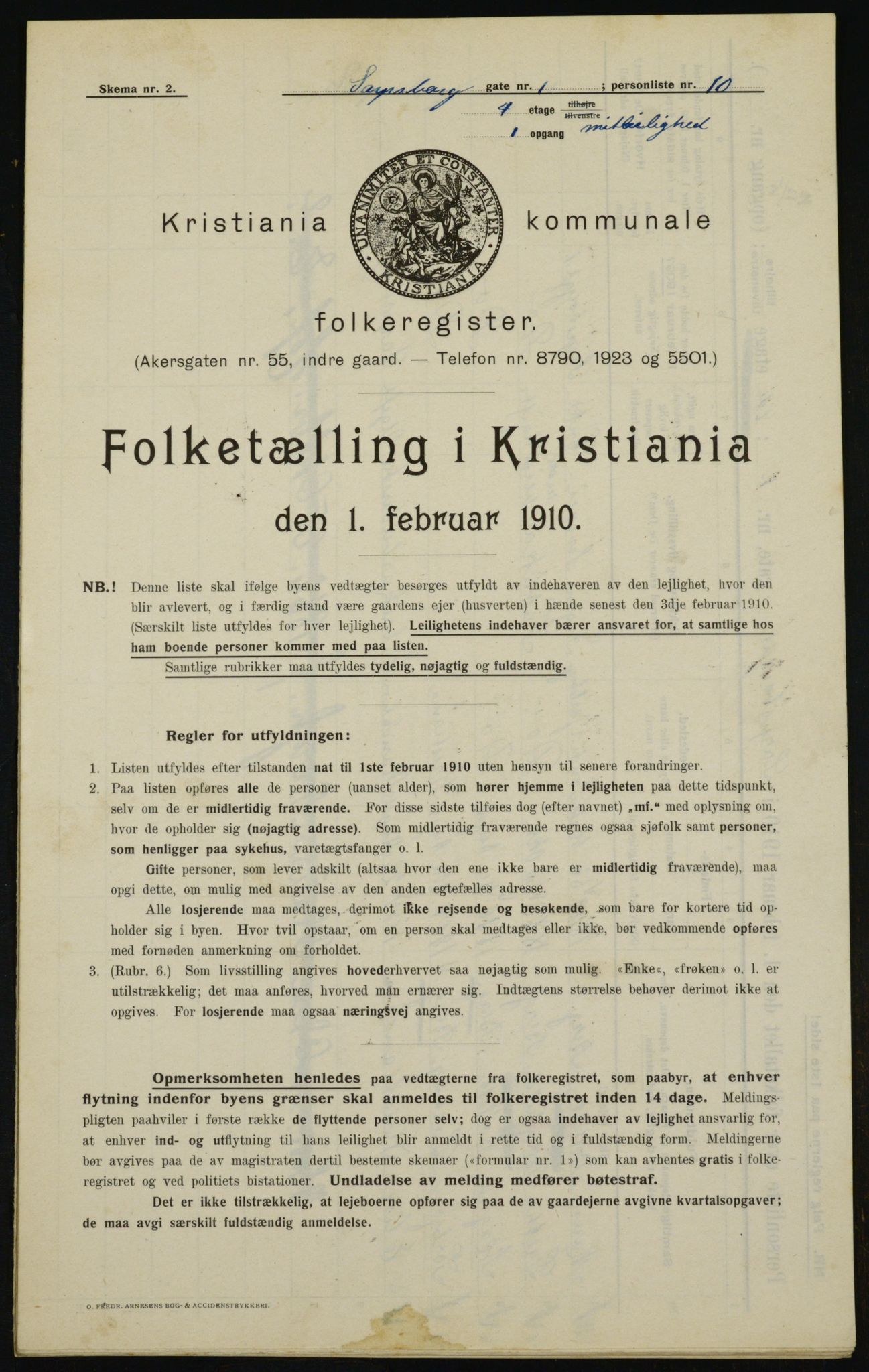 OBA, Kommunal folketelling 1.2.1910 for Kristiania, 1910, s. 85156