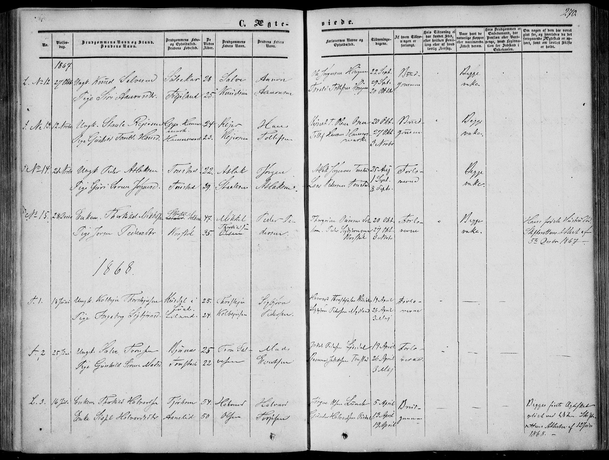 Sirdal sokneprestkontor, AV/SAK-1111-0036/F/Fa/Fab/L0002: Ministerialbok nr. A 2, 1855-1874, s. 270