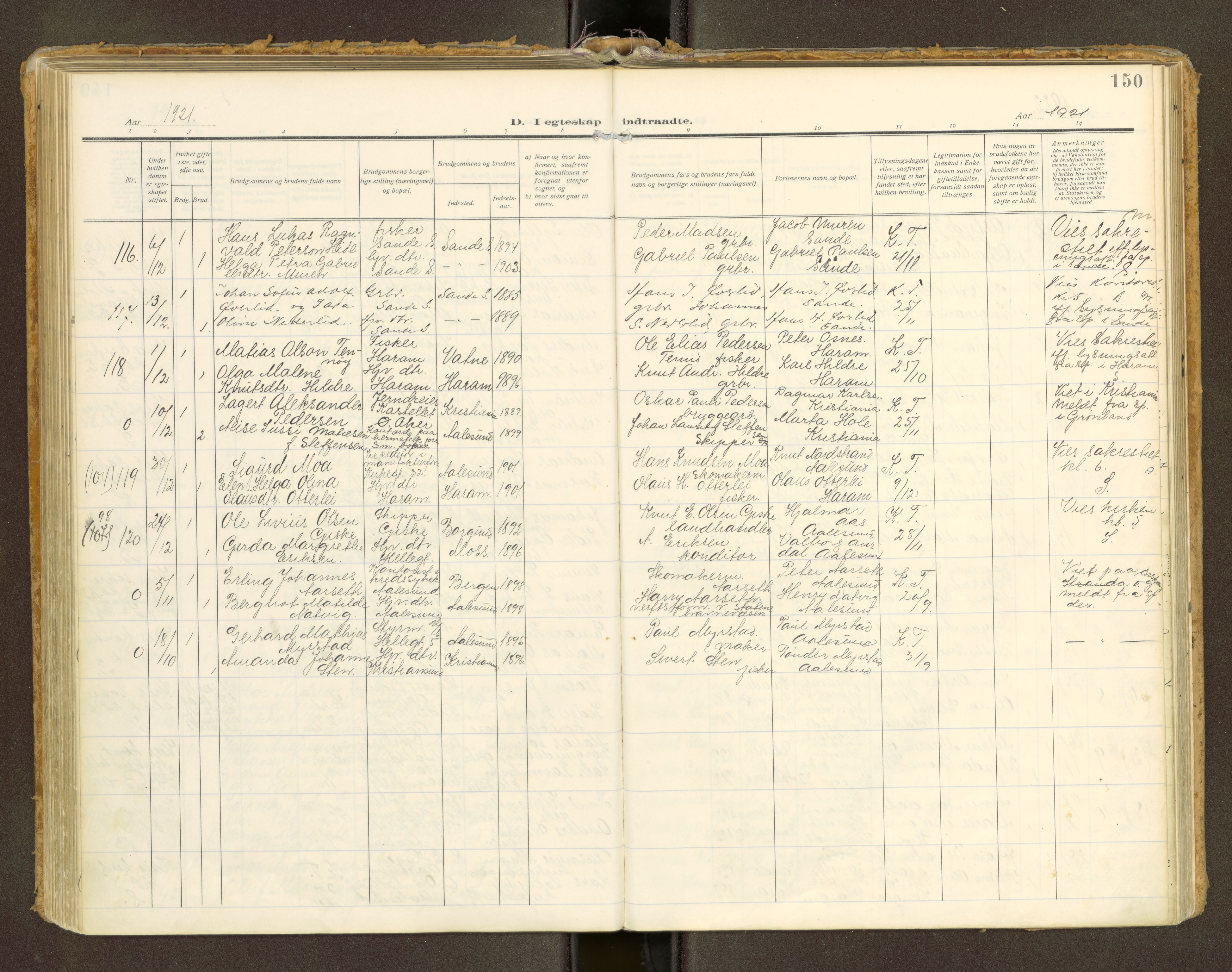 Ålesund sokneprestkontor, AV/SAT-A-1018/5/H/Ha/Haa/L0001: Ministerialbok nr. 529A13, 1910-1930, s. 150