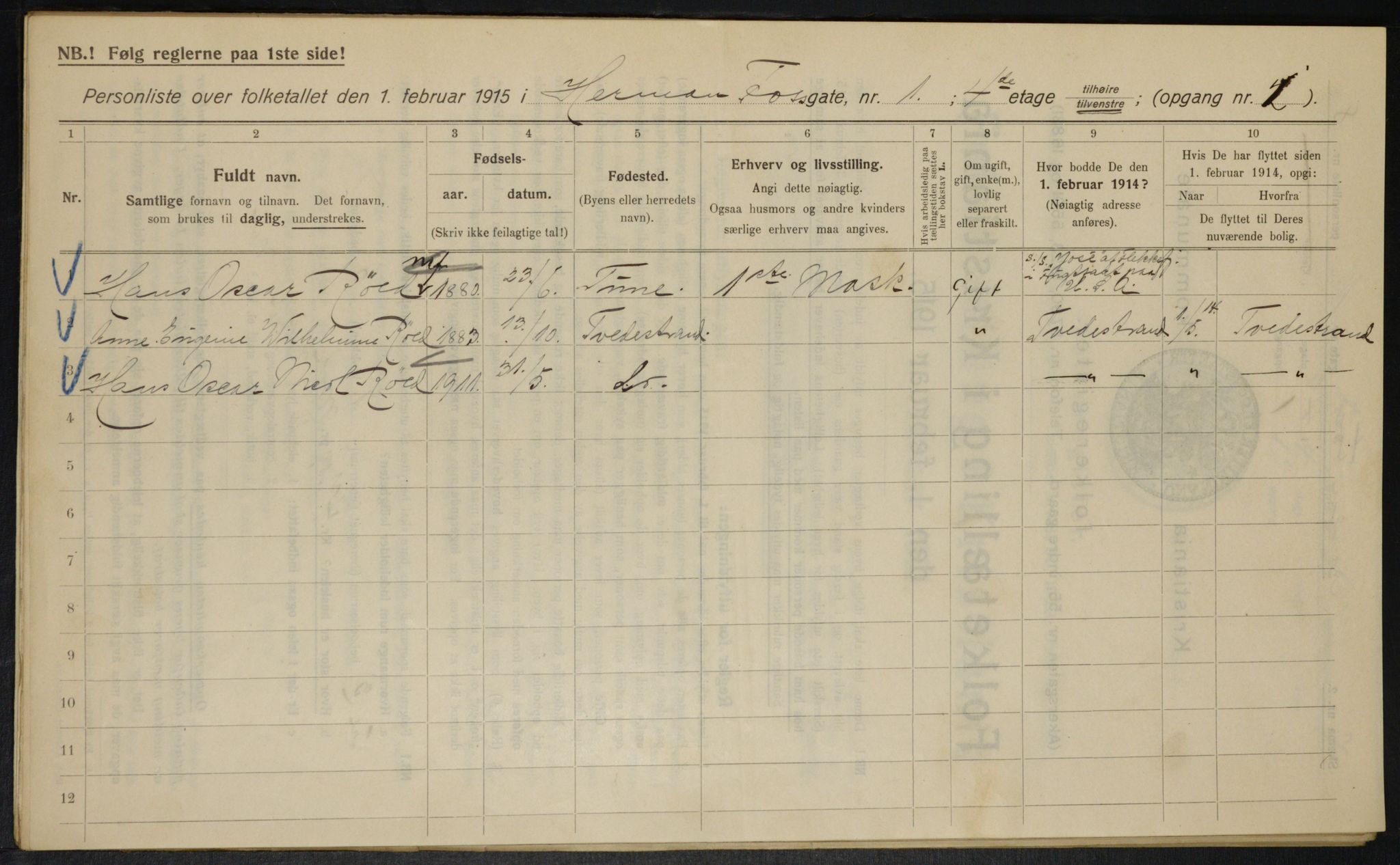 OBA, Kommunal folketelling 1.2.1915 for Kristiania, 1915, s. 38145