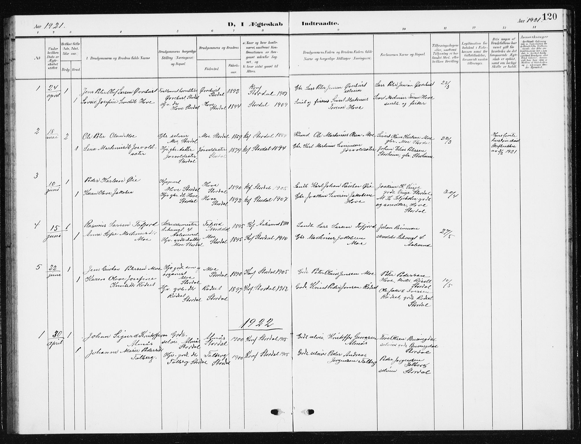 Ministerialprotokoller, klokkerbøker og fødselsregistre - Møre og Romsdal, AV/SAT-A-1454/521/L0303: Klokkerbok nr. 521C04, 1908-1943, s. 120