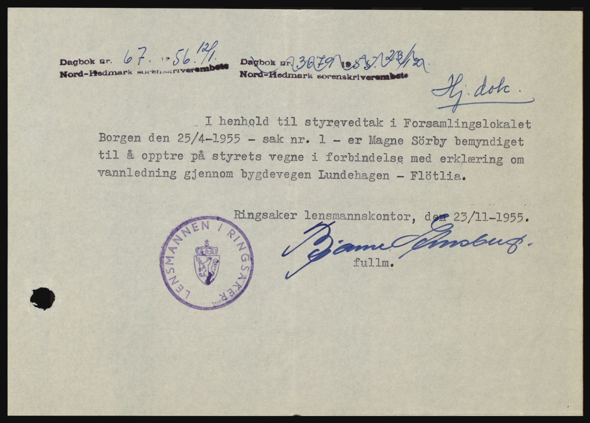 Nord-Hedmark sorenskriveri, SAH/TING-012/H/Hc/L0010: Pantebok nr. 10, 1955-1956, Dagboknr: 67/1956