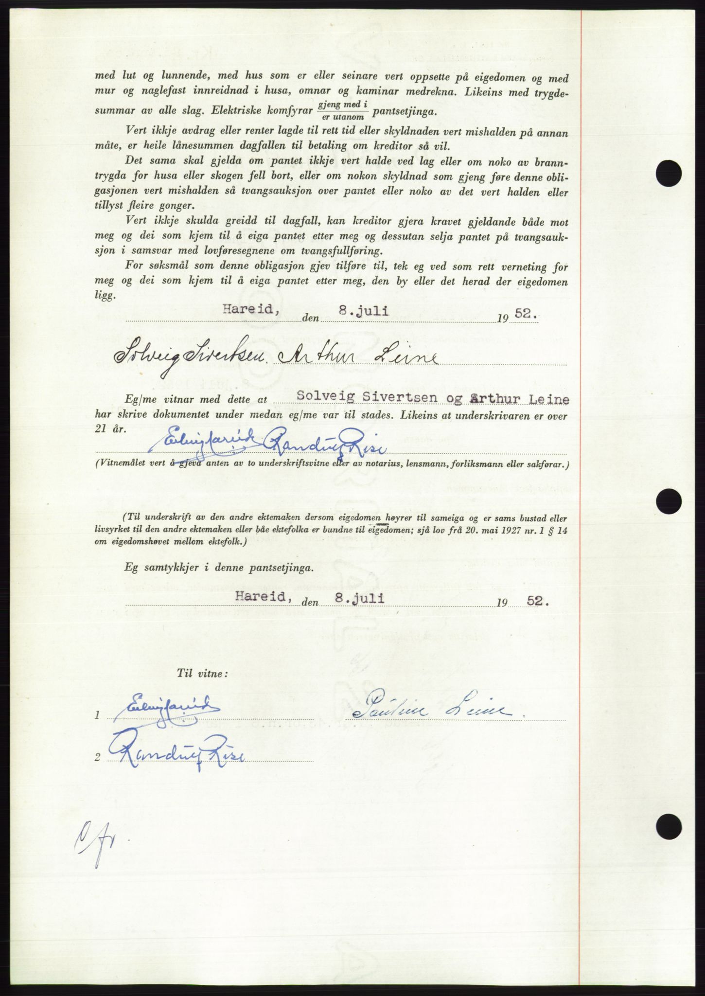 Søre Sunnmøre sorenskriveri, AV/SAT-A-4122/1/2/2C/L0121: Pantebok nr. 9B, 1951-1952, Dagboknr: 1517/1952