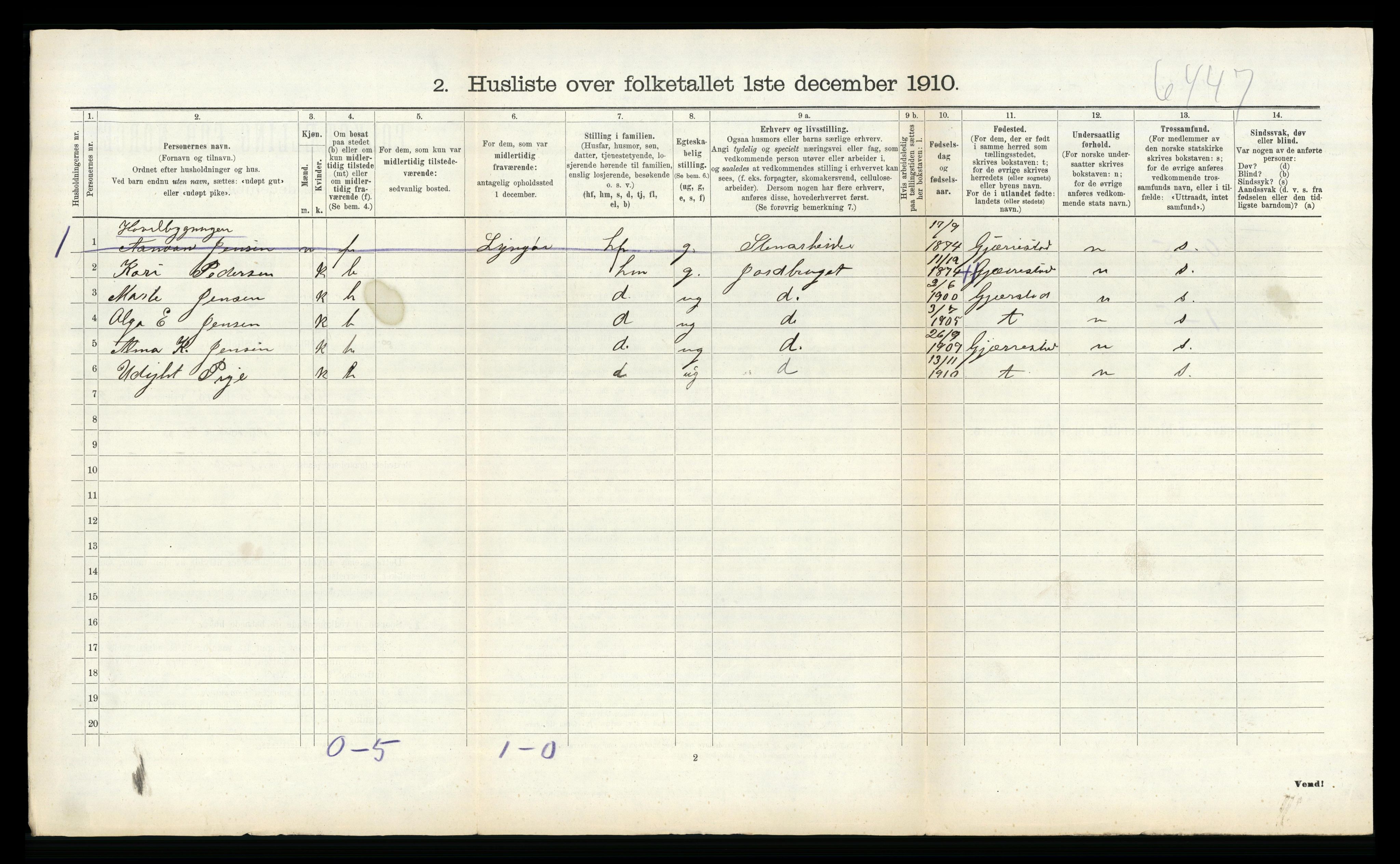 RA, Folketelling 1910 for 0913 Søndeled herred, 1910, s. 289