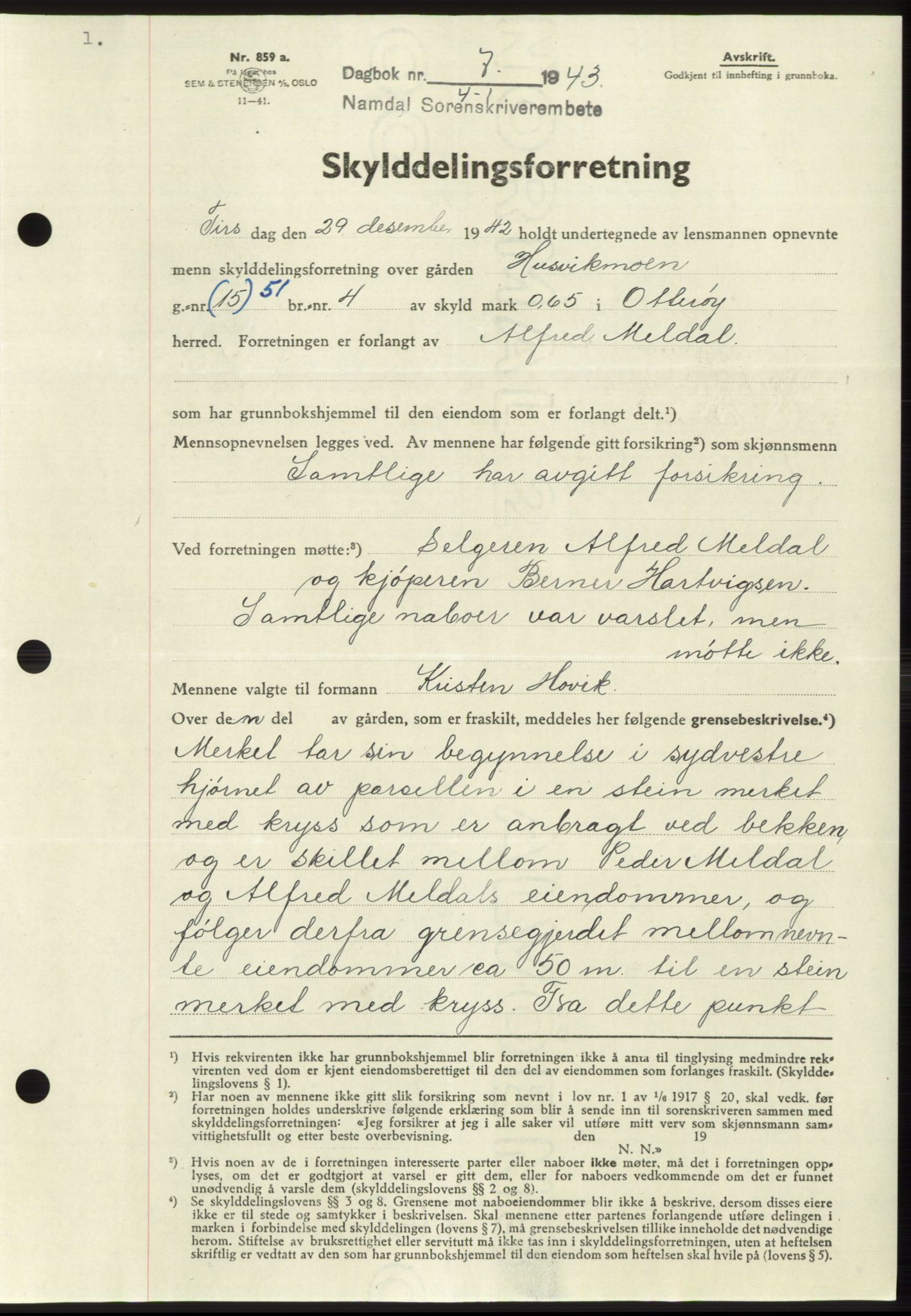 Namdal sorenskriveri, SAT/A-4133/1/2/2C: Pantebok nr. -, 1942-1943, Dagboknr: 7/1943