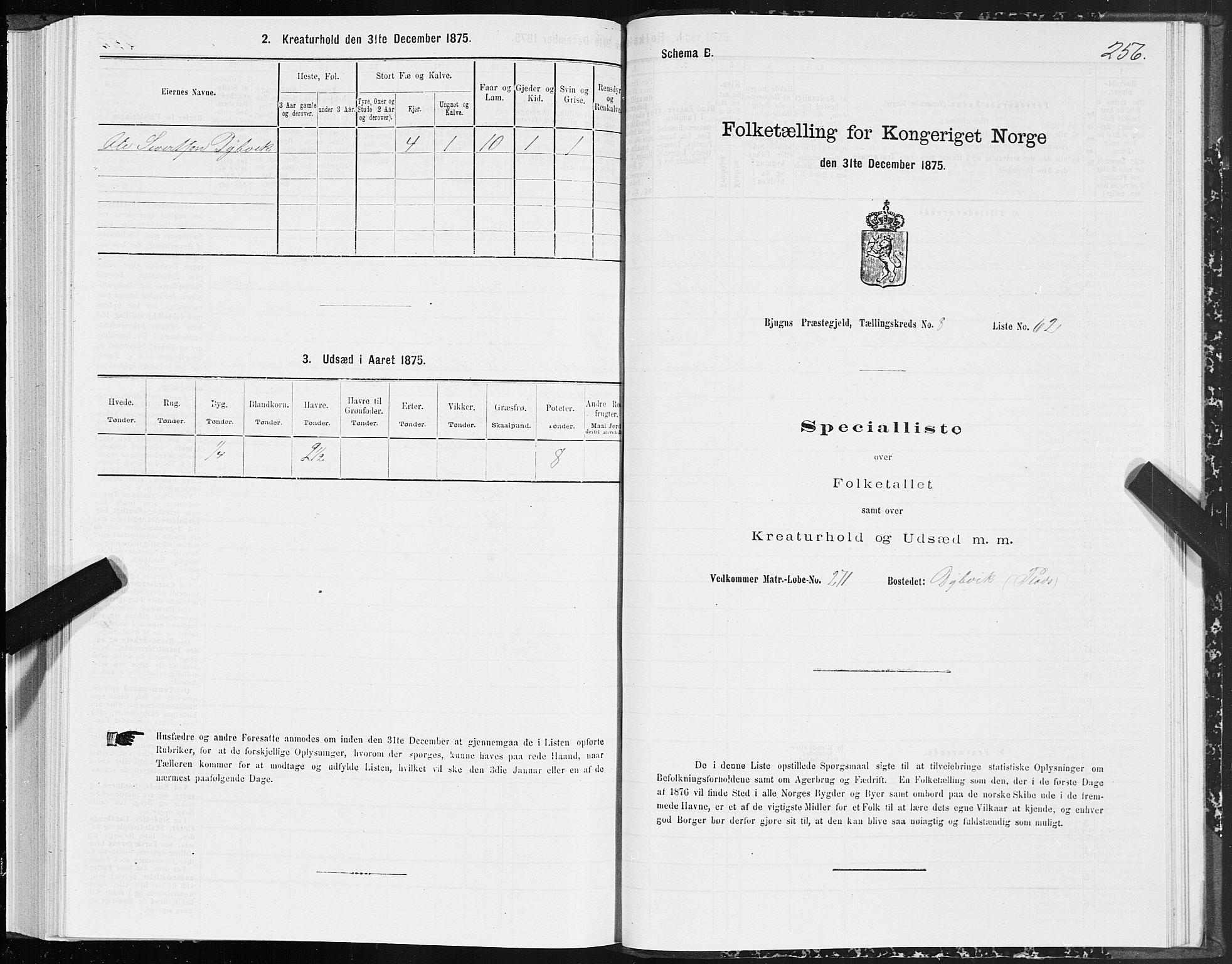 SAT, Folketelling 1875 for 1627P Bjugn prestegjeld, 1875, s. 4256