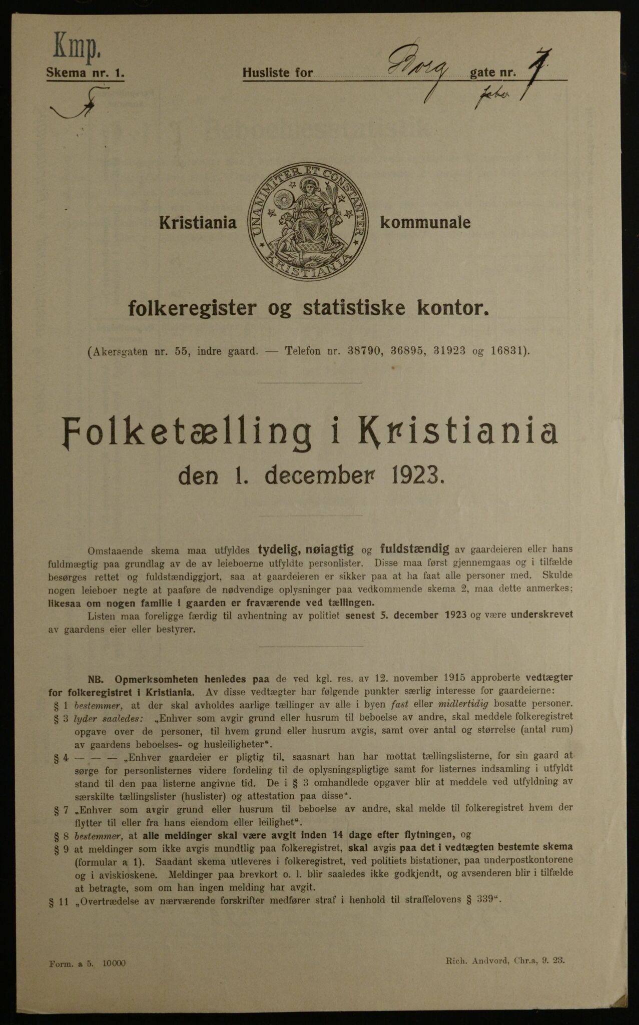 OBA, Kommunal folketelling 1.12.1923 for Kristiania, 1923, s. 8778