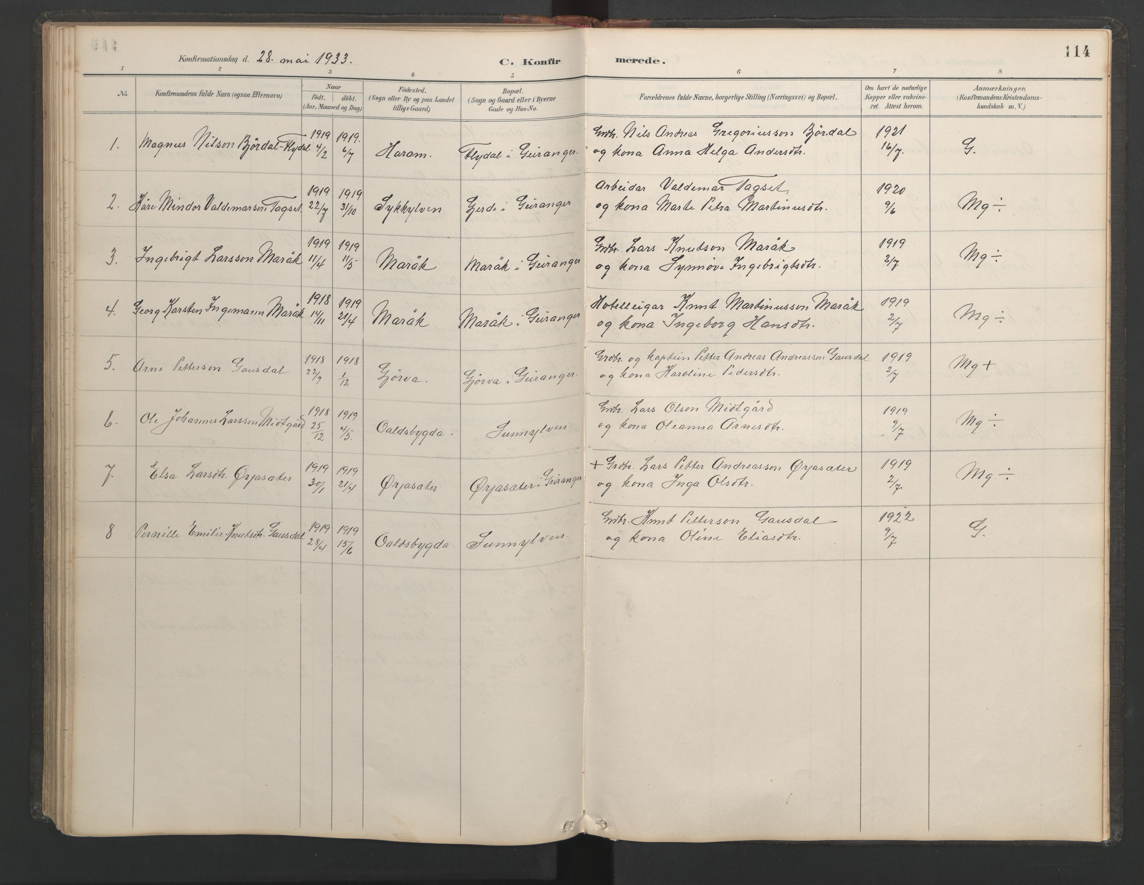 Ministerialprotokoller, klokkerbøker og fødselsregistre - Møre og Romsdal, SAT/A-1454/518/L0236: Klokkerbok nr. 518C03, 1889-1960, s. 114