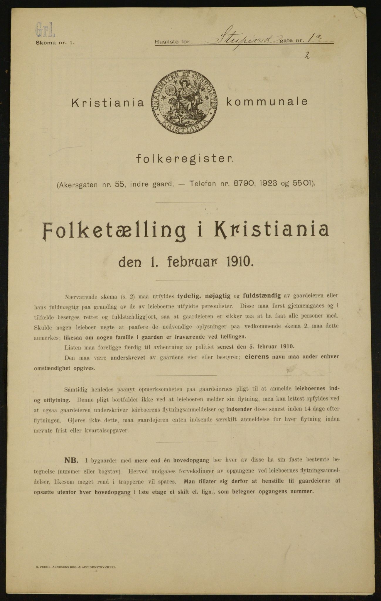 OBA, Kommunal folketelling 1.2.1910 for Kristiania, 1910, s. 99165