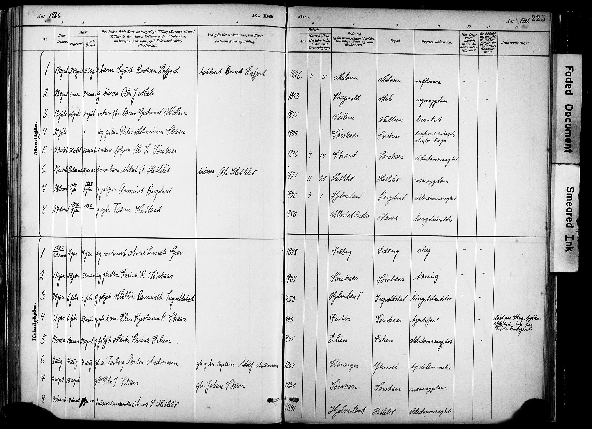 Hjelmeland sokneprestkontor, AV/SAST-A-101843/02/A/L0001: Ministerialbok nr. A 16, 1887-1926, s. 225