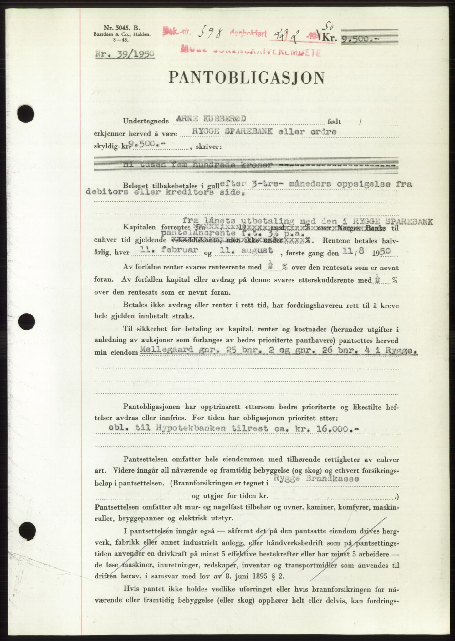 Moss sorenskriveri, SAO/A-10168: Pantebok nr. B23, 1949-1950, Dagboknr: 598/1950