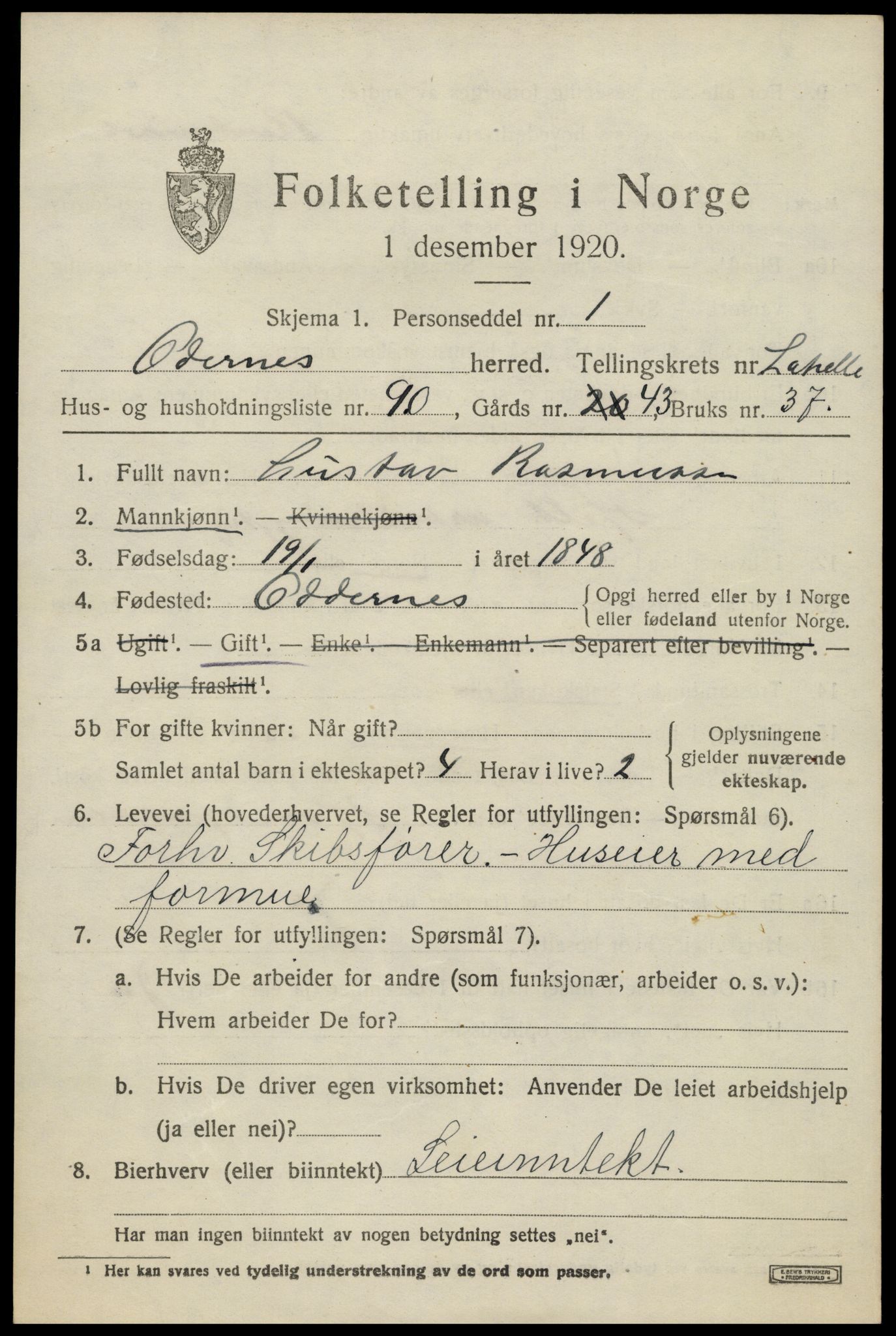 SAK, Folketelling 1920 for 1012 Oddernes herred, 1920, s. 9657